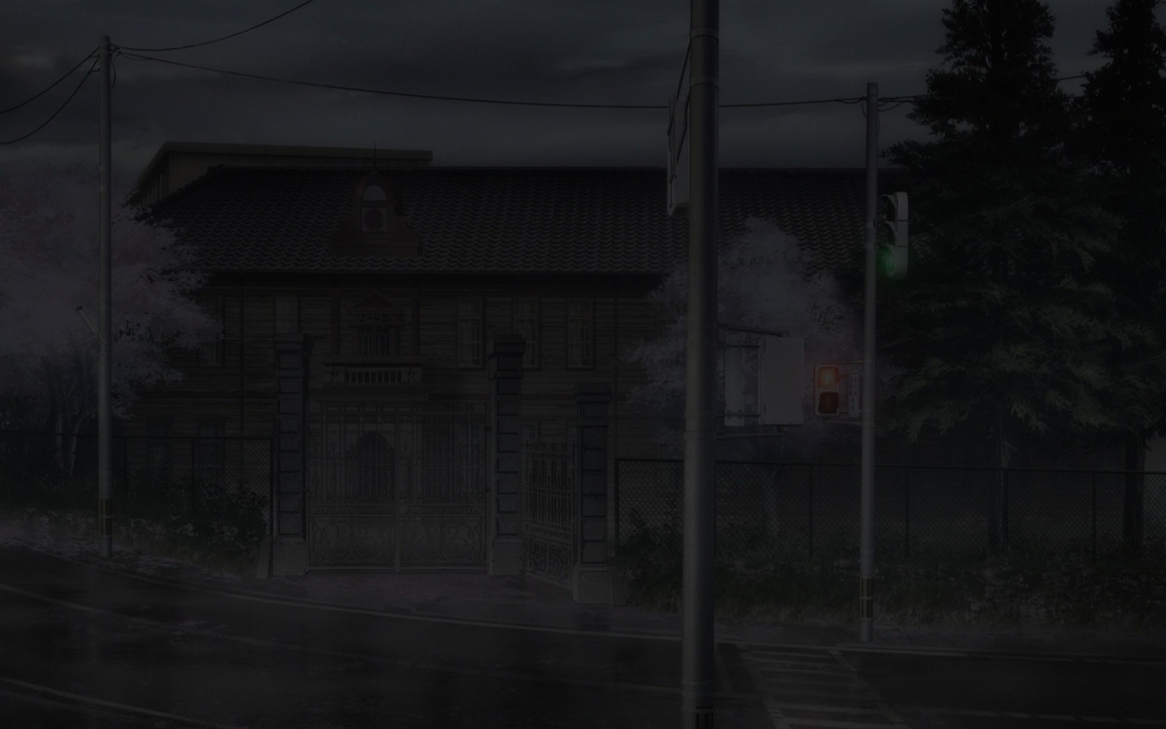 Anime 1680x1050 dark building traffic lights anime