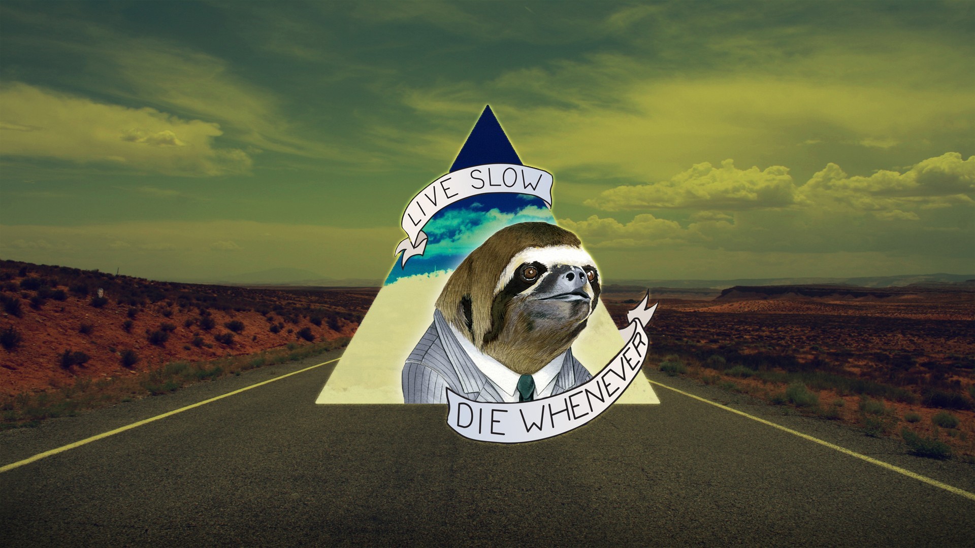 General 1920x1080 sloths humor road life death triangle quote animals asphalt
