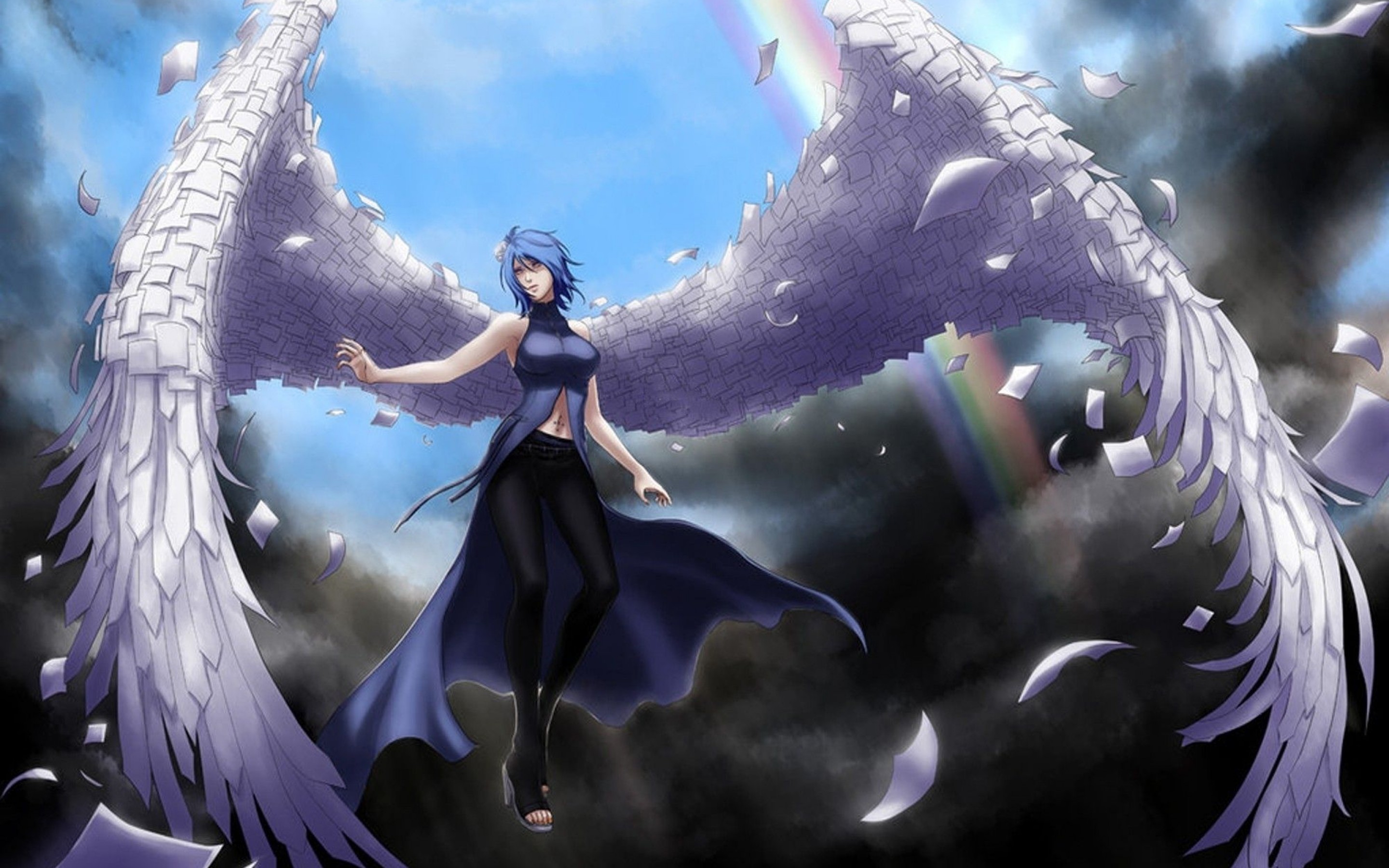Anime 2880x1800 Naruto Shippuden angel Konan (naruto) paper rainbows anime anime girls wings