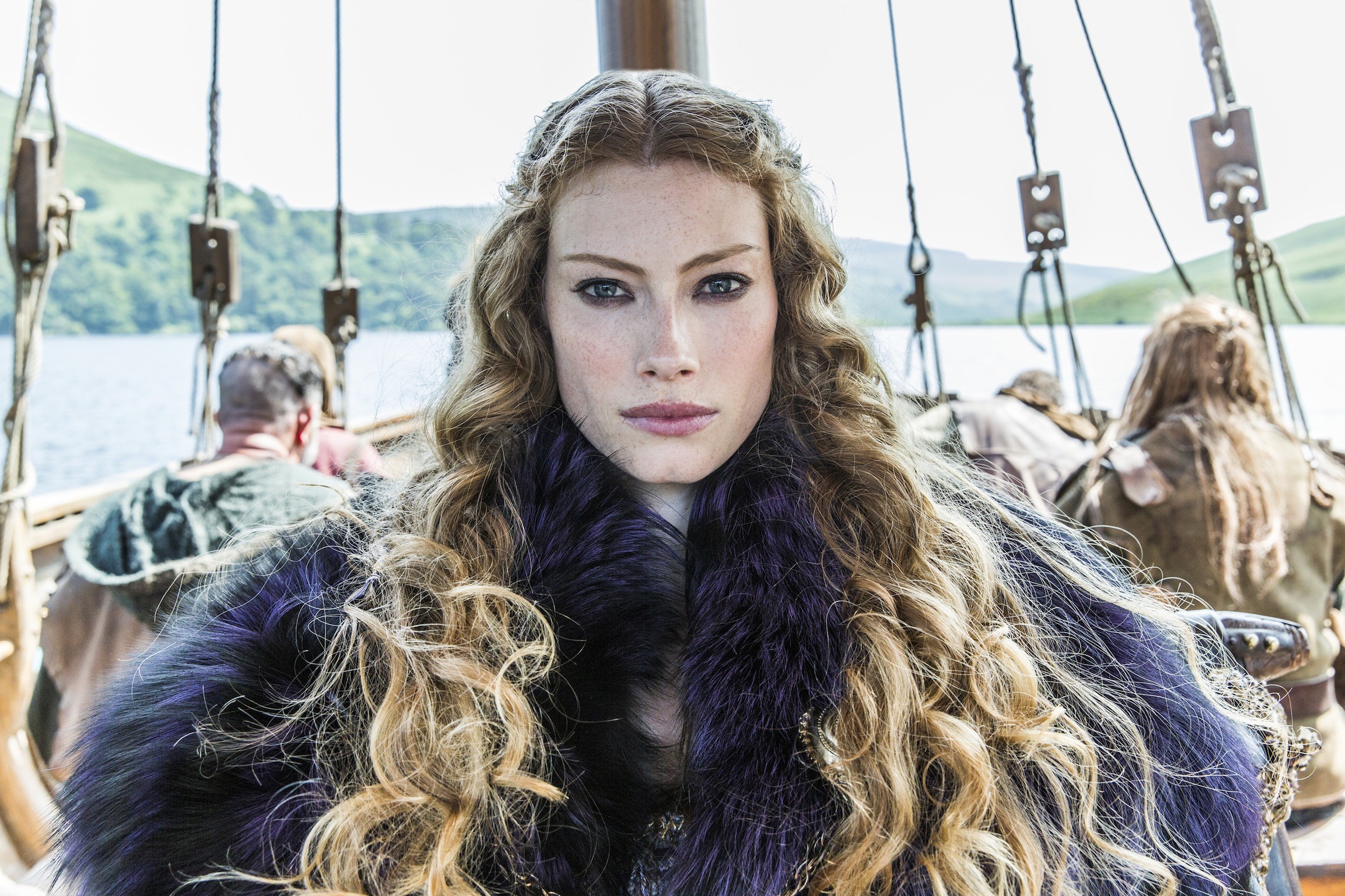 People 2400x1600 Alyssa Sutherland Aslaug women Vikings (TV series) fantasy girl long hair blonde looking at viewer TV series actress closeup