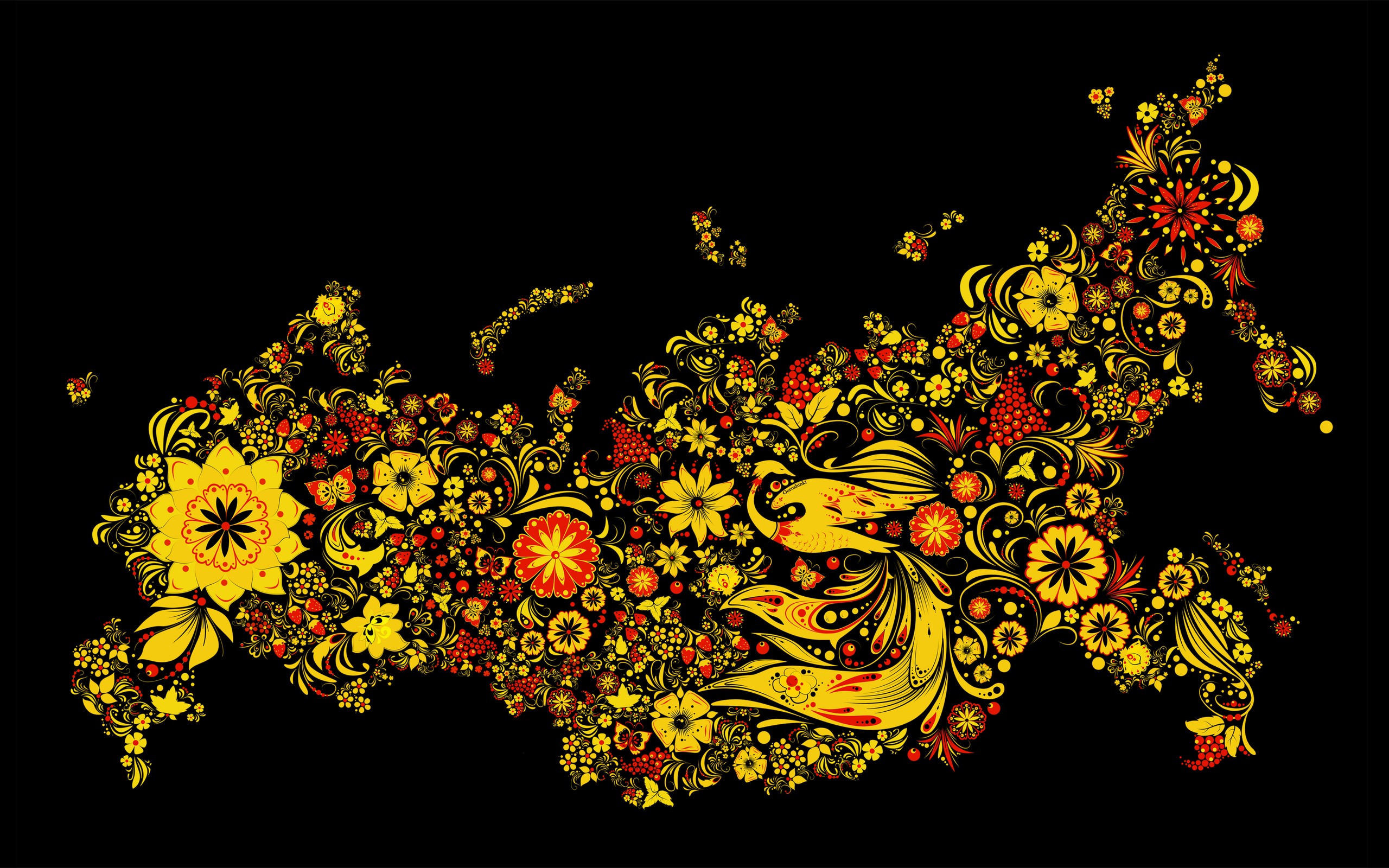 General 2560x1600 Russia abstract flowers plants black background artwork traditional art map