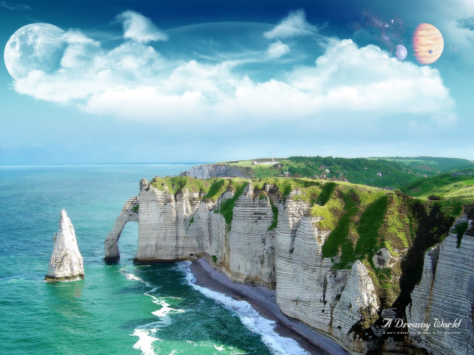 General 1600x1200 France digital art sky space art planet coast rocks cliff clouds nature