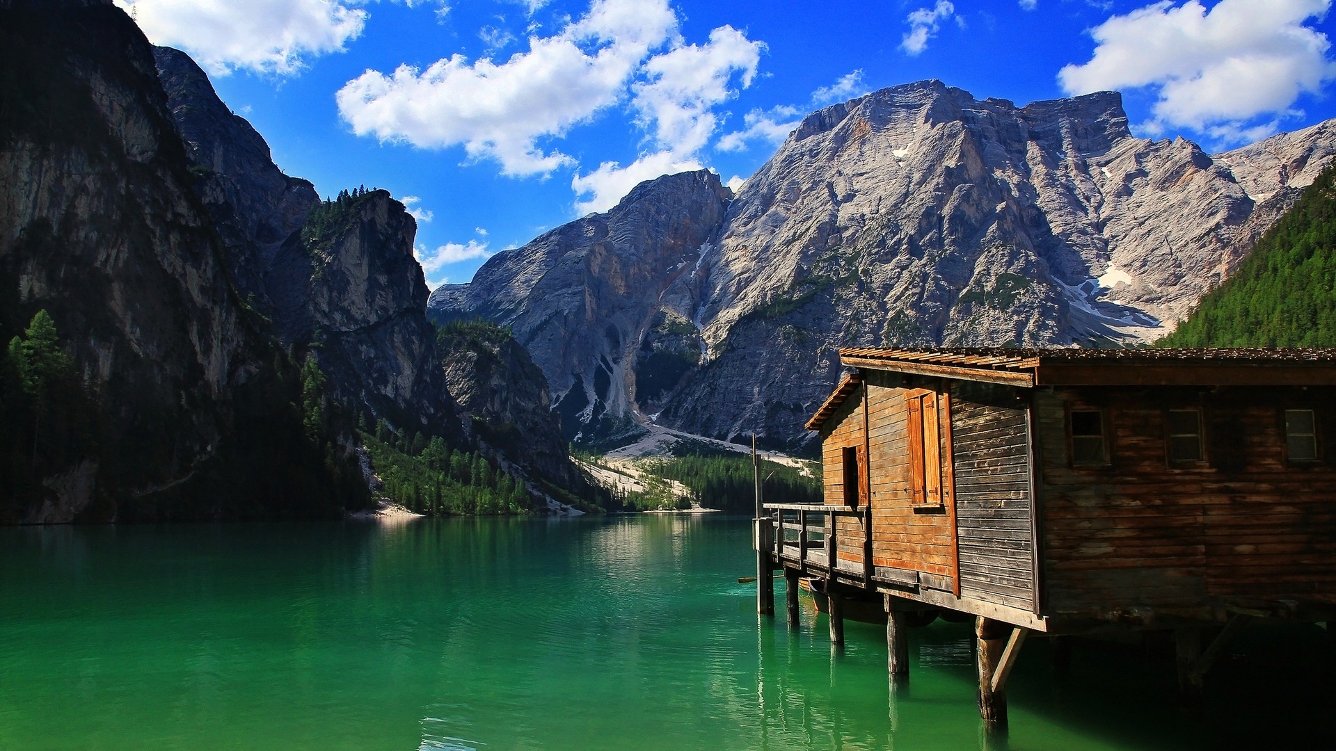 General 1920x1080 nature mountains landscape forest water clouds lake sea green Pragser Wildsee Alps