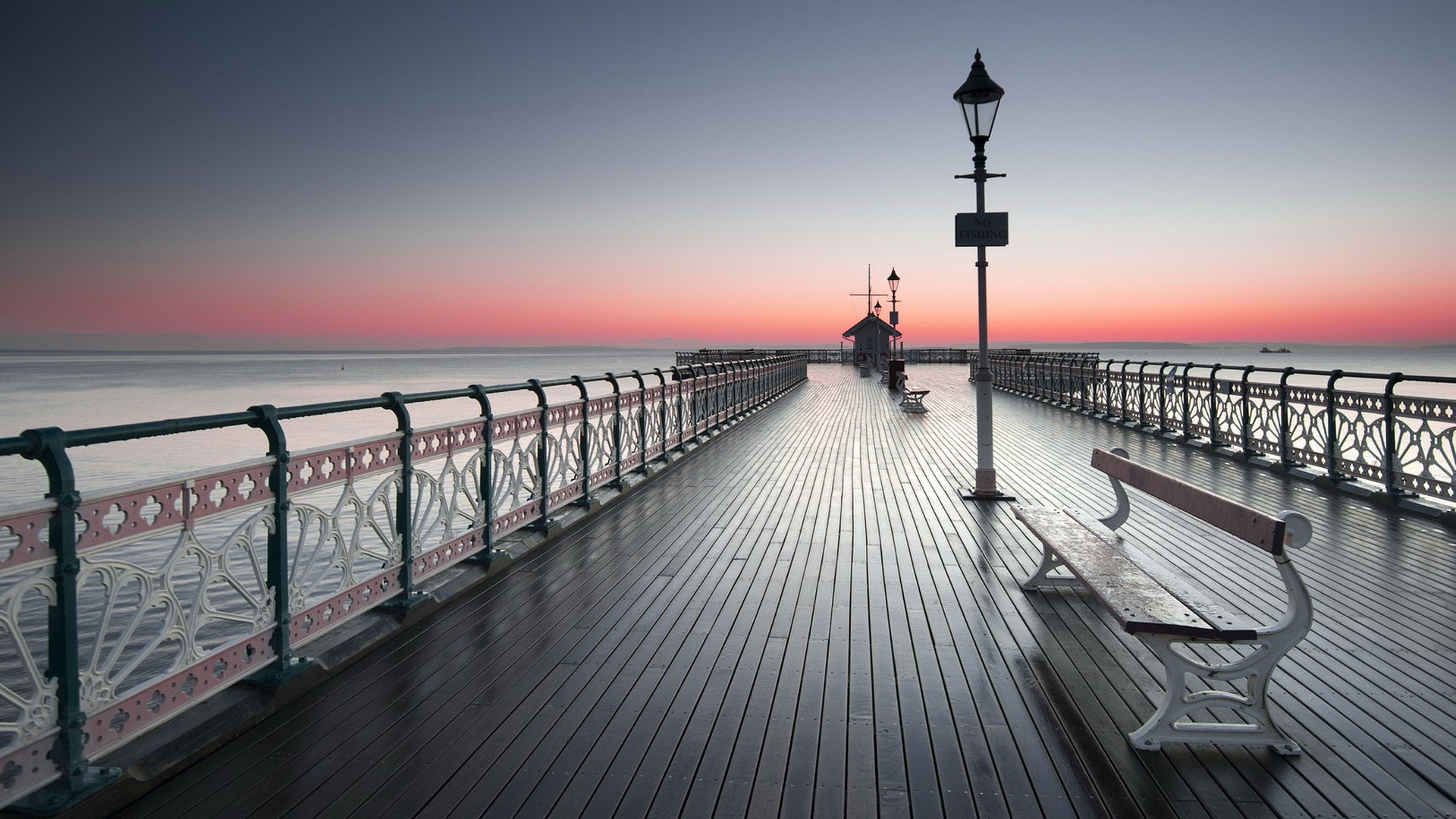 General 1920x1080 Cardiff sea England landscape pier UK lantern sky horizon bench outdoors