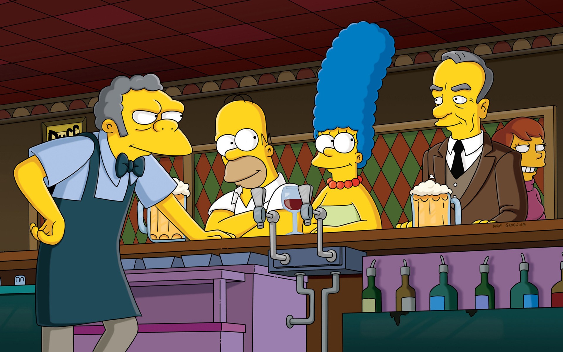 General 1920x1200 The Simpsons Moe Szyslak Marge Simpson Homer Simpson beer bar TV series cartoon beer mugs