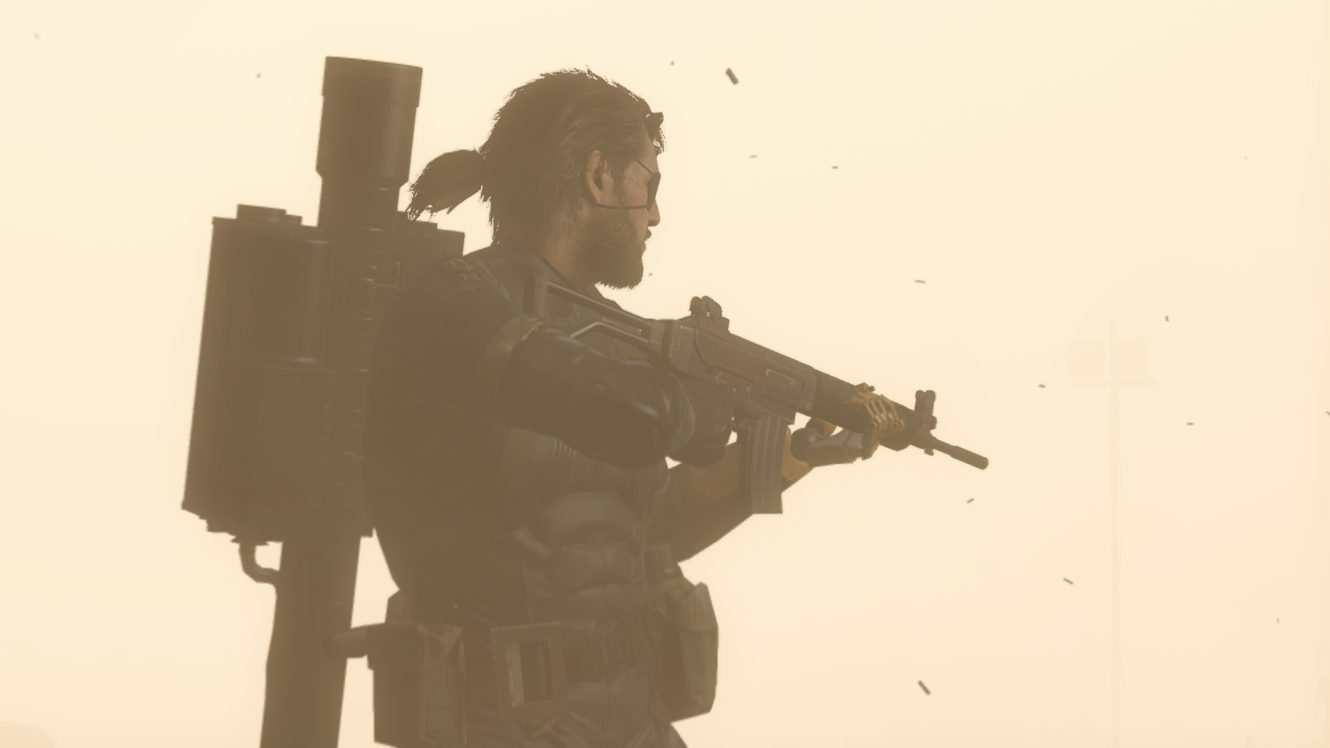 General 1920x1080 Metal Gear Solid V: The Phantom Pain Metal Gear video games Venom Snake Big Boss gun assault rifle Metal Gear Solid sepia beige video game men screen shot video game characters