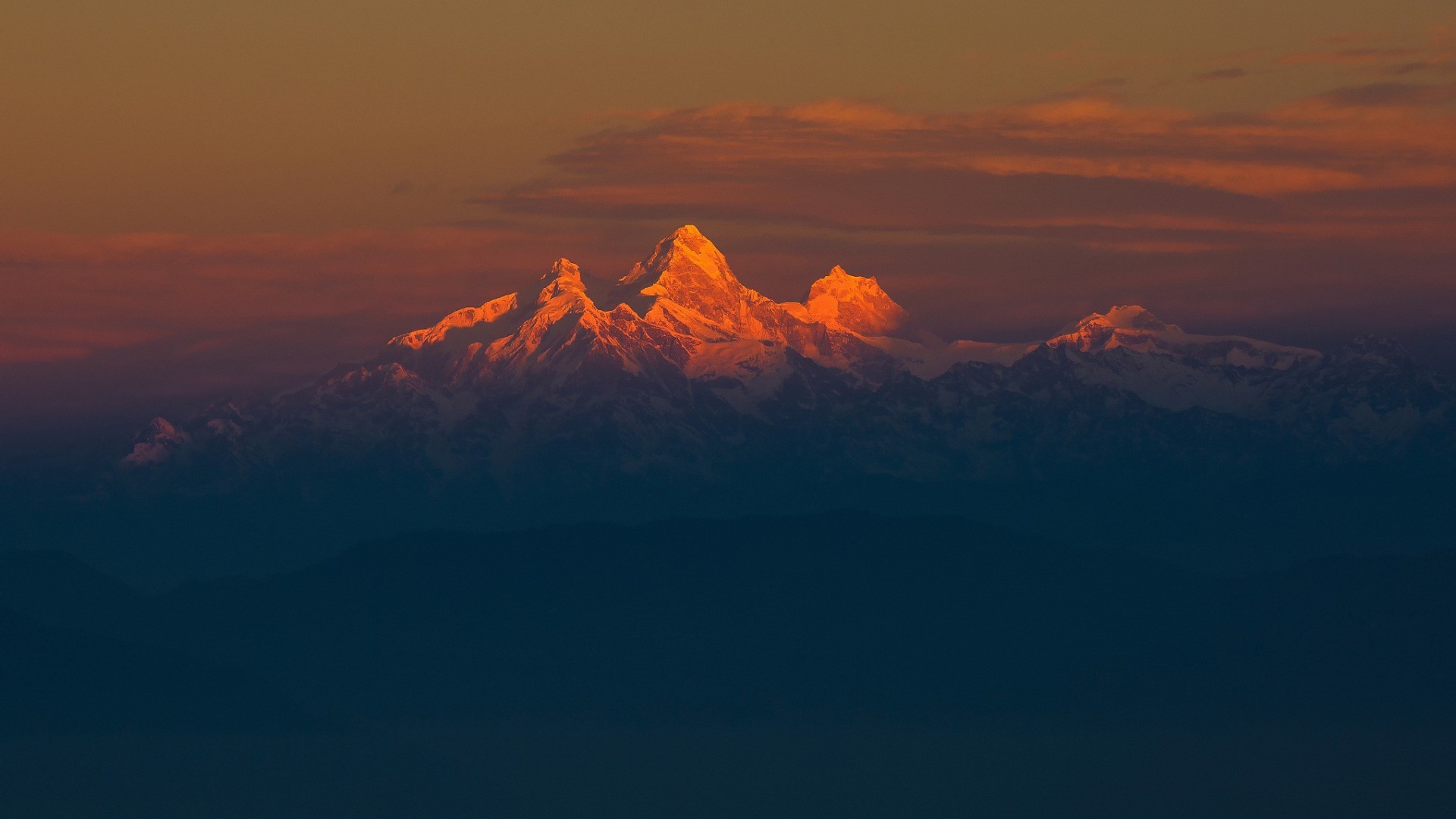 General 1920x1080 nature landscape sky clouds Himalayas mountains sunset hills silhouette snowy peak minimalism filter