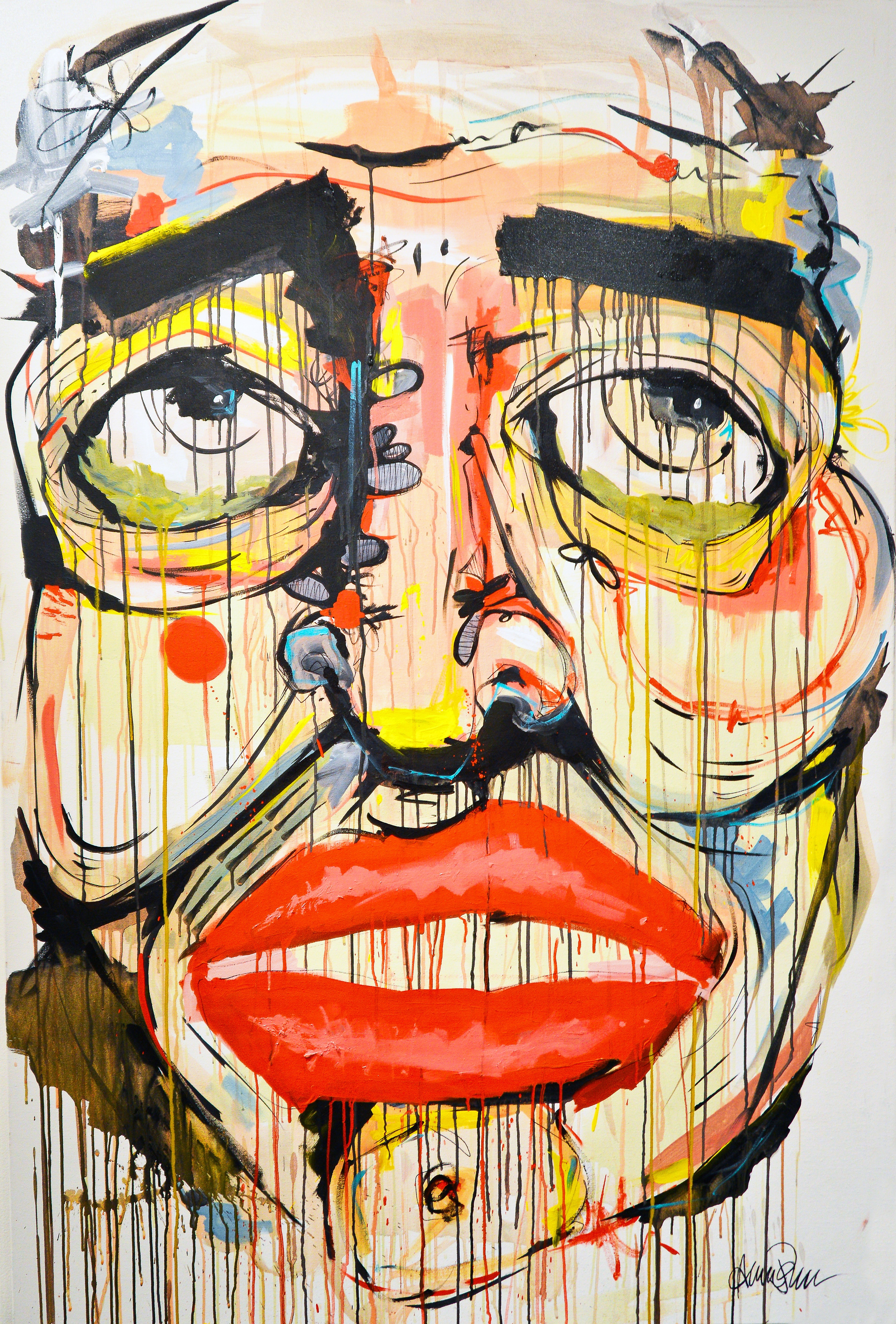 General 3765x5560 artwork painting canvas face portrait portrait display lips colorful emotion paint splatter eyes open mouth