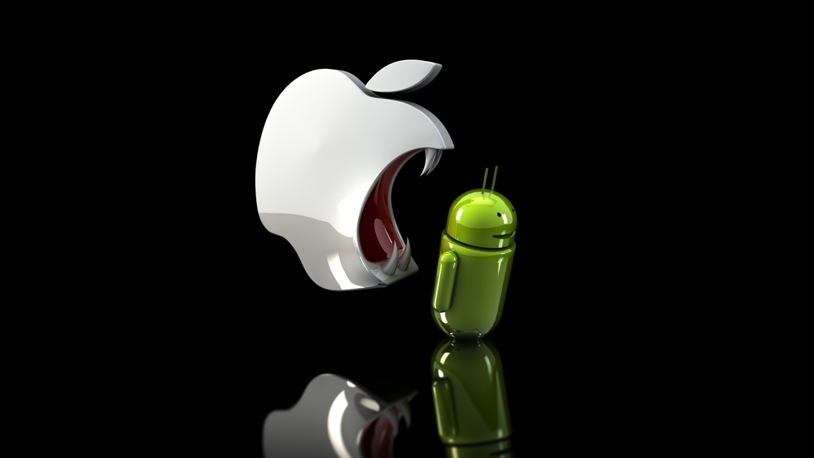 General 1600x900 Apple Inc. Android (operating system) CGI humor reflection digital art black background simple background