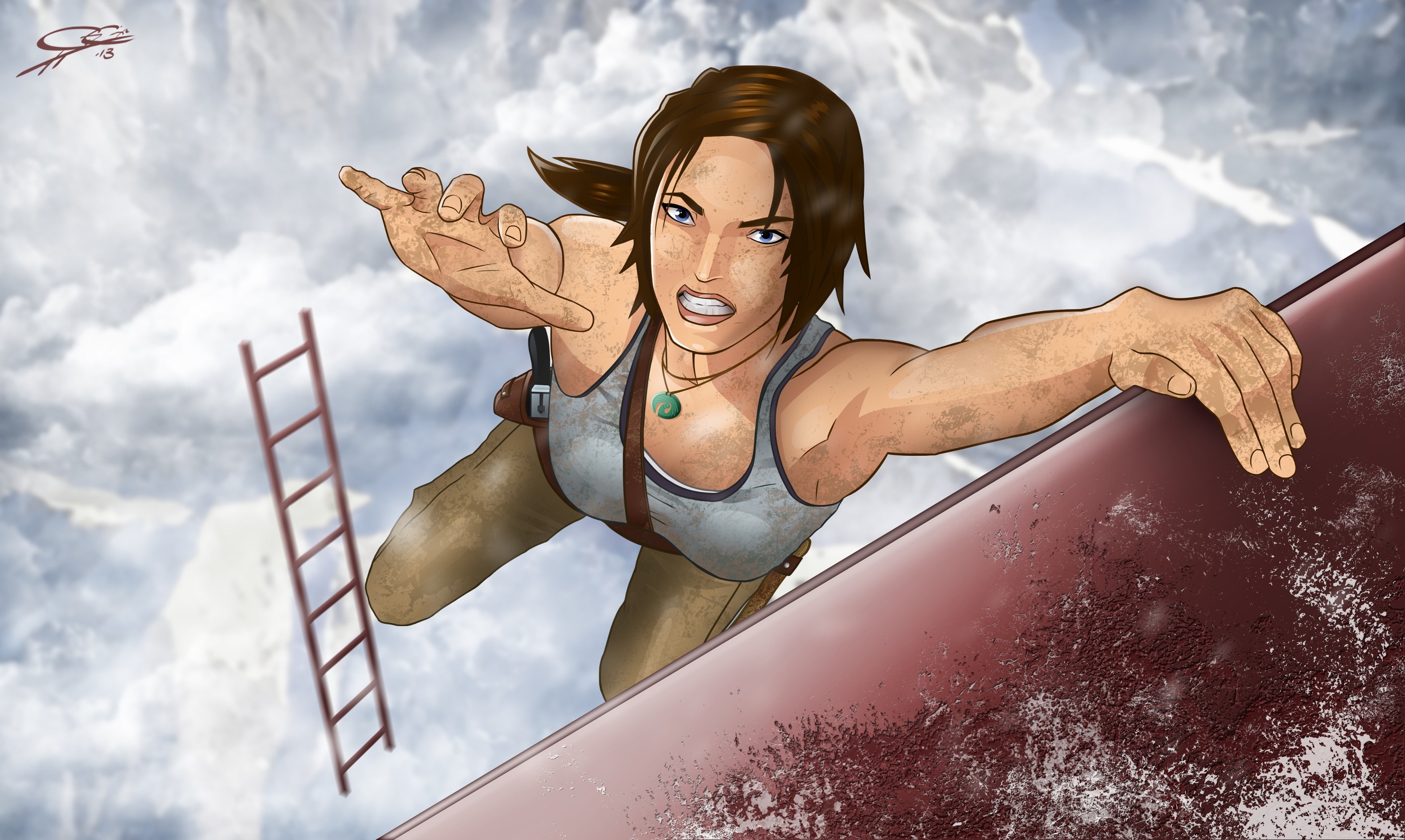 General 2822x1688 Tomb Raider artwork video game girls fan art necklace adventurers video game characters ladder brunette video games PC gaming Lara Croft (Tomb Raider)