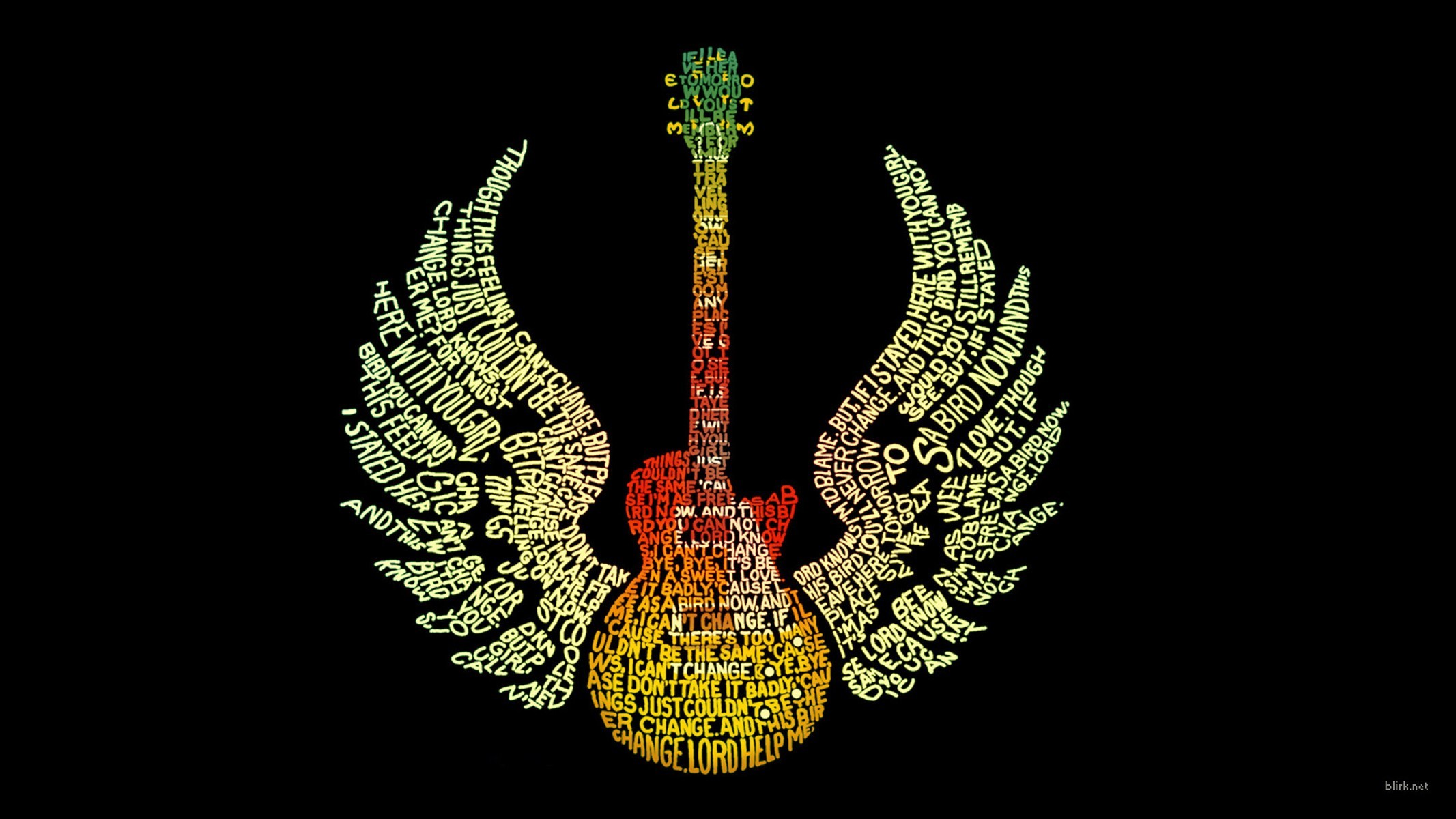General 2133x1200 guitar wings typography word clouds musical instrument simple background digital art black background