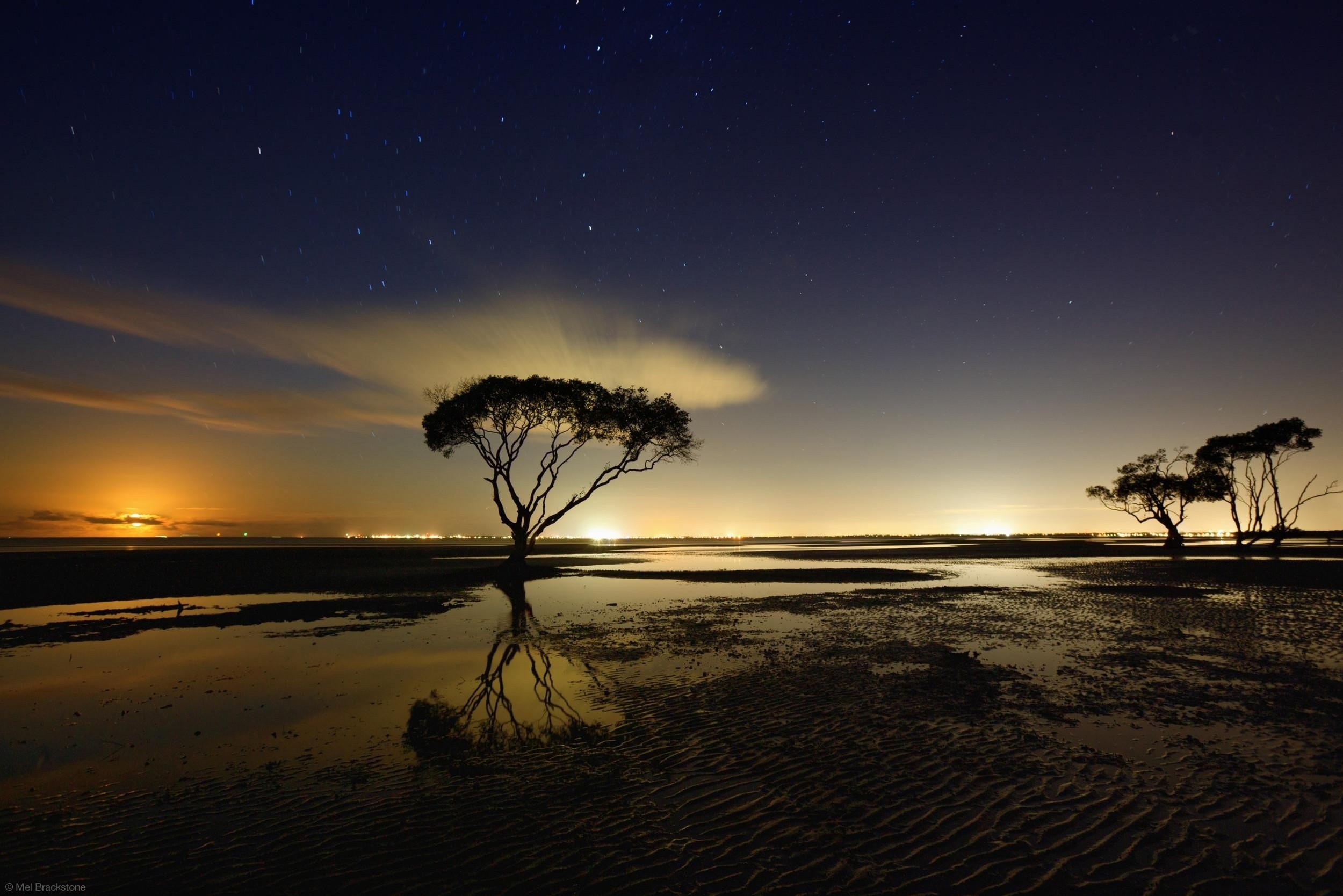 General 2500x1668 nature landscape starry night moonlight trees clouds water reflection New Zealand sky