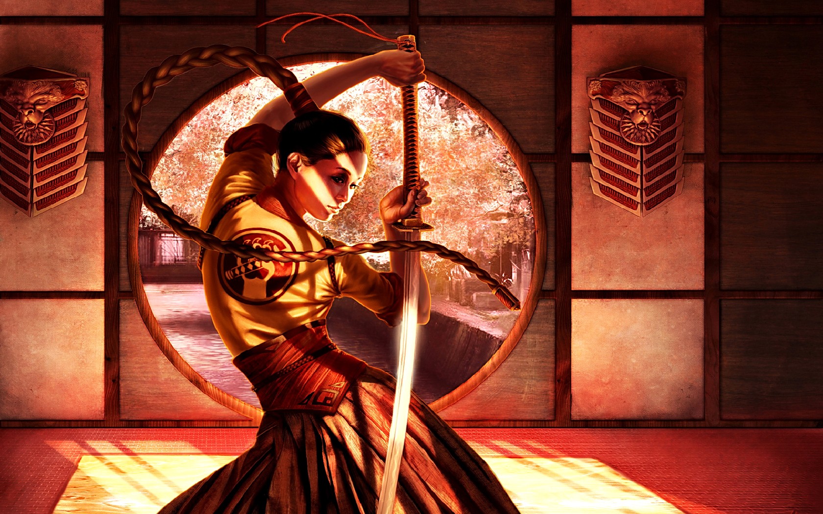 General 1680x1050 samurai fantasy girl katana fantasy art women weapon long hair women with swords