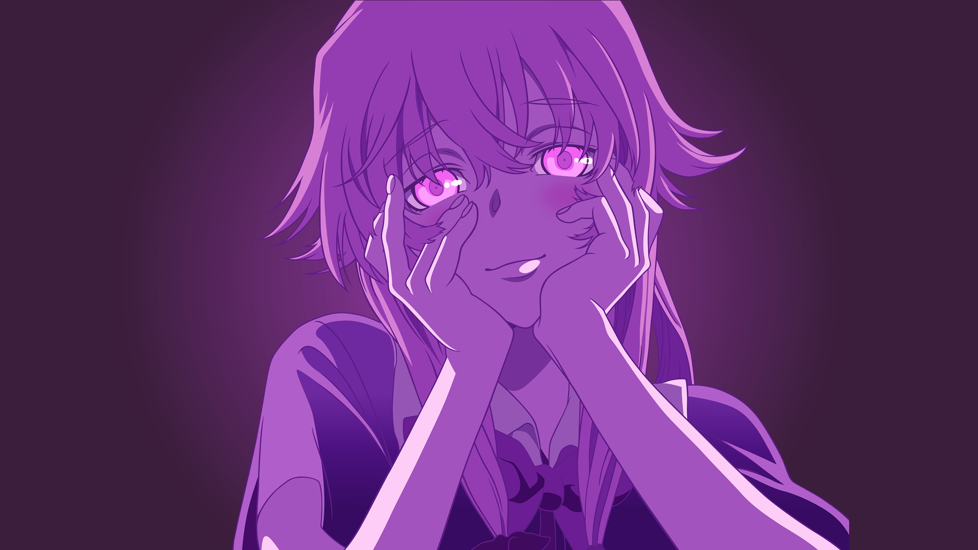 Anime 1920x1080 Mirai Nikki Gasai Yuno yandere anime anime girls purple background pink eyes face purple hair