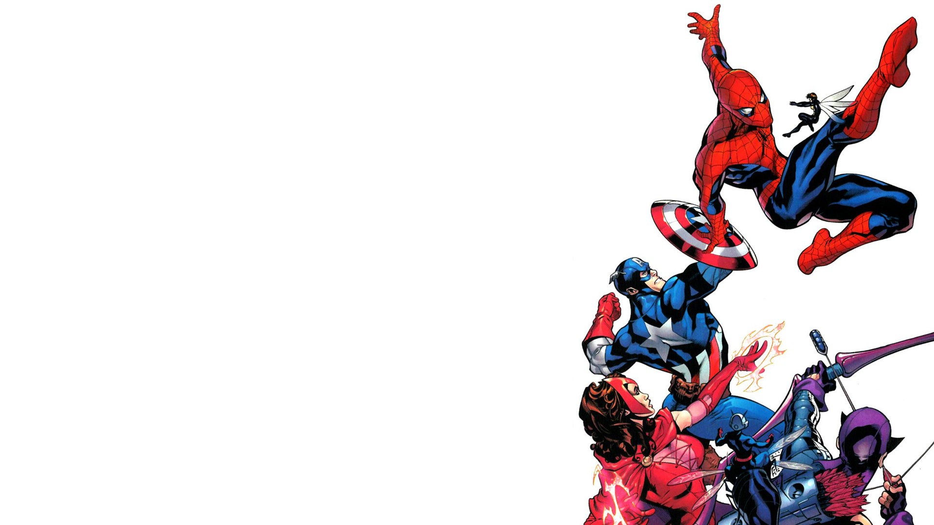 General 1920x1080 comics Captain America Spider-Man Hawkeye Scarlet Witch Janet van Dyne Ant-Man simple background digital art