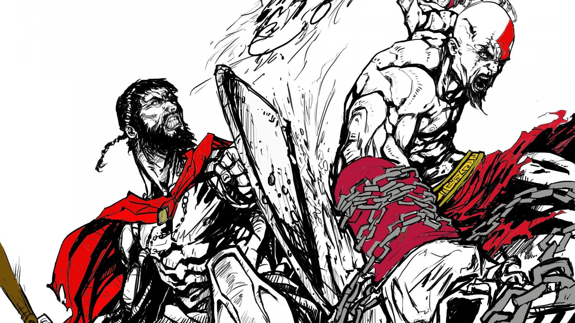 General 1920x1080 comics 300 Leonidas Kratos Spartans God of War