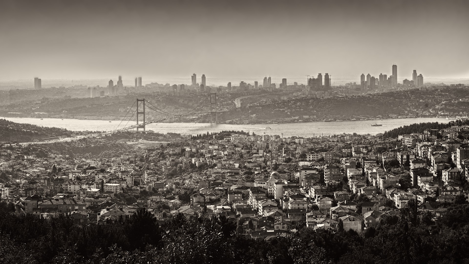 General 1920x1080 Istanbul Turkey city monochrome cityscape bridge Bosphorus