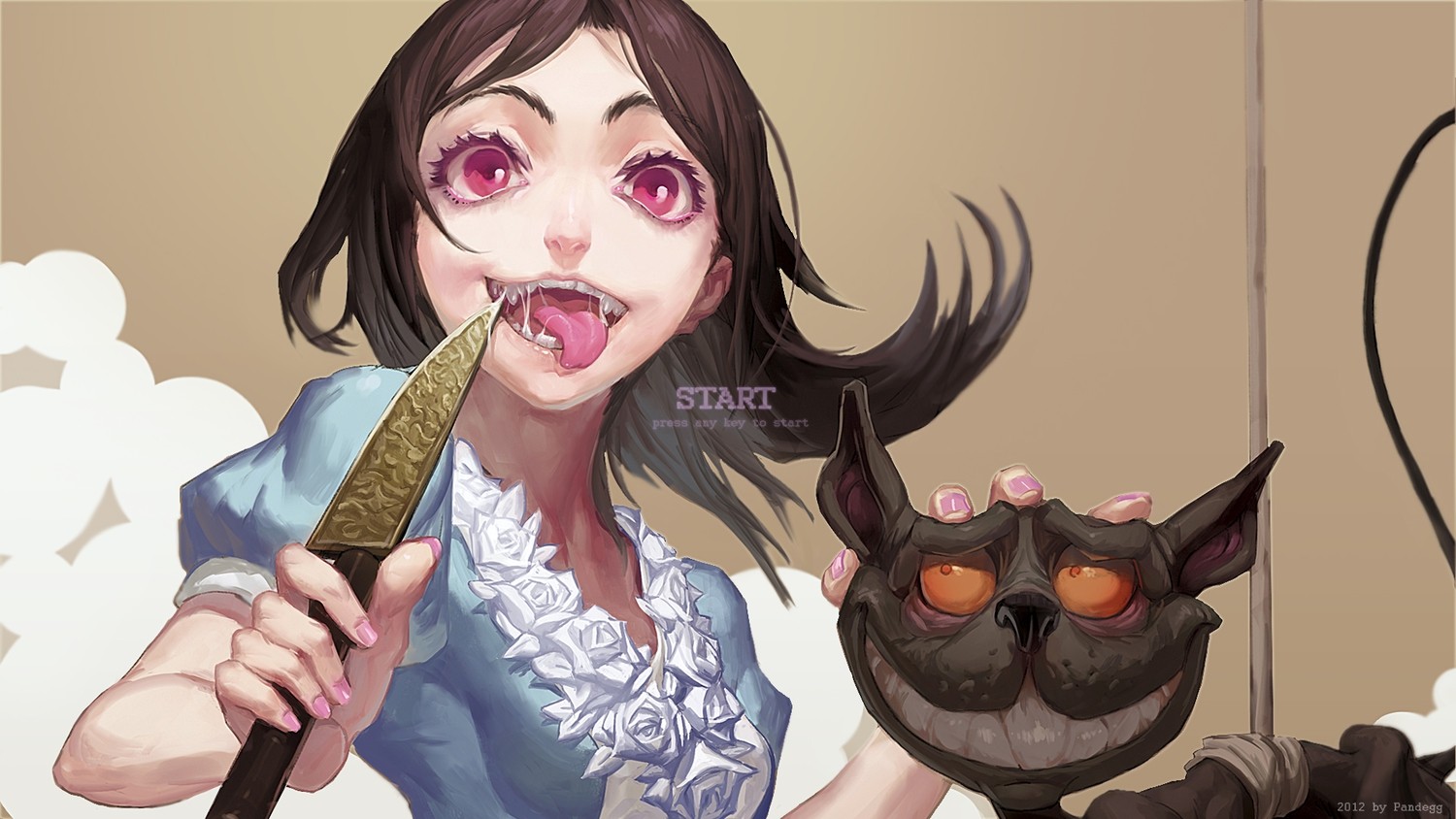 Anime 1500x844 Alice: Madness Returns video games knife tongues tongue out video game girls brunette Pixiv video game art fantasy art fantasy girl