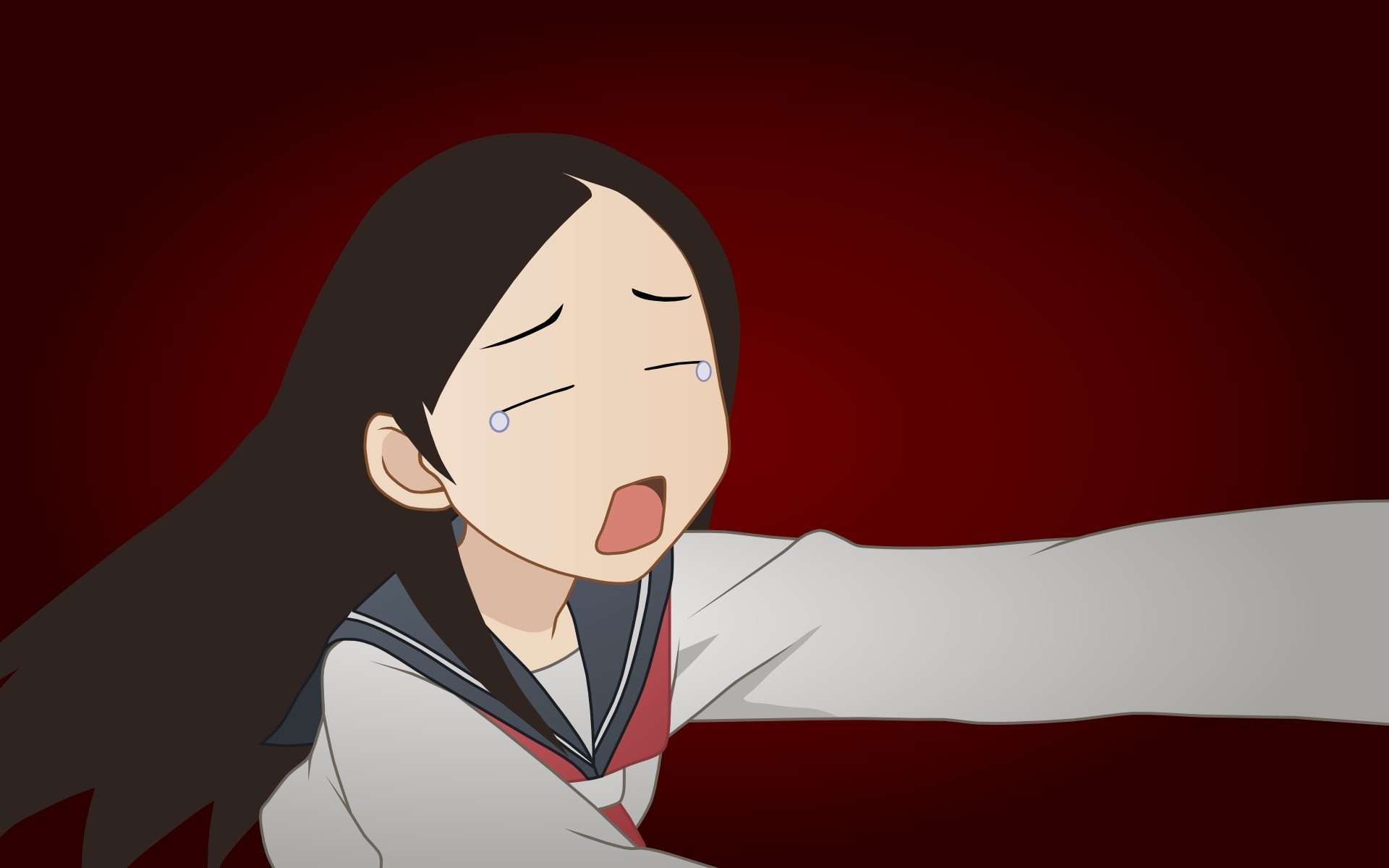 Anime 1920x1200 manga tears anime girls anime Sayonara Zetsubou Sensei red background crying open mouth brunette long hair