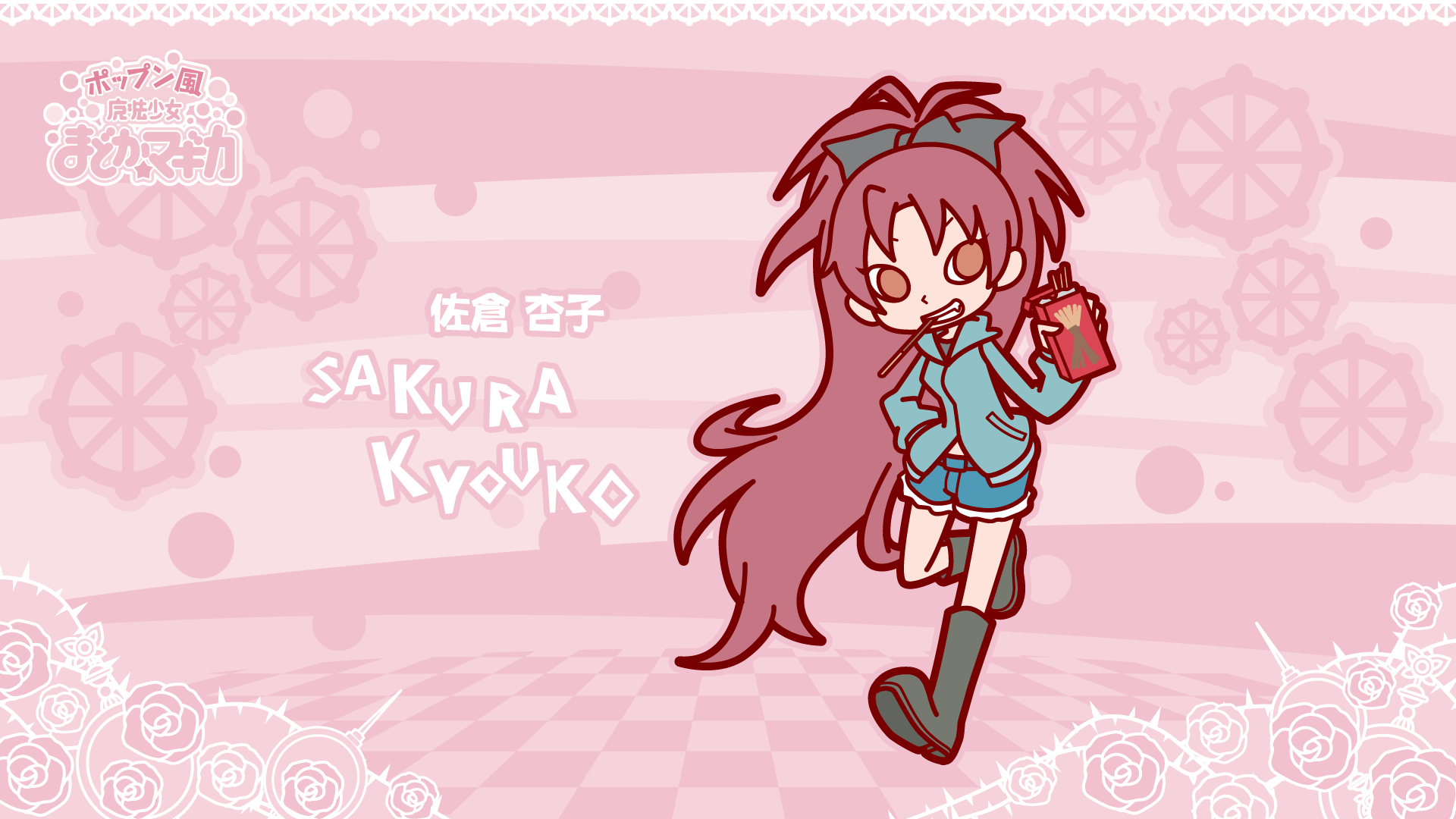 Anime 1920x1080 chibi anime Puyo Puyo crossover Pocky redhead ponytail pink background Streetwear anime girls