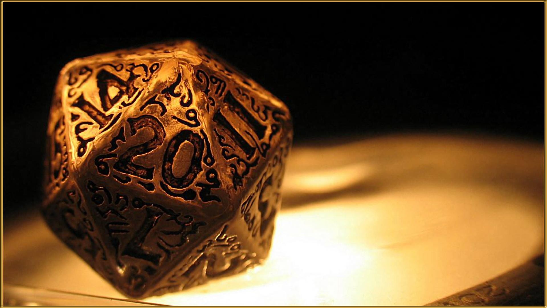General 1920x1080 closeup d20 dice gold Dungeons & Dragons numbers macro geometry