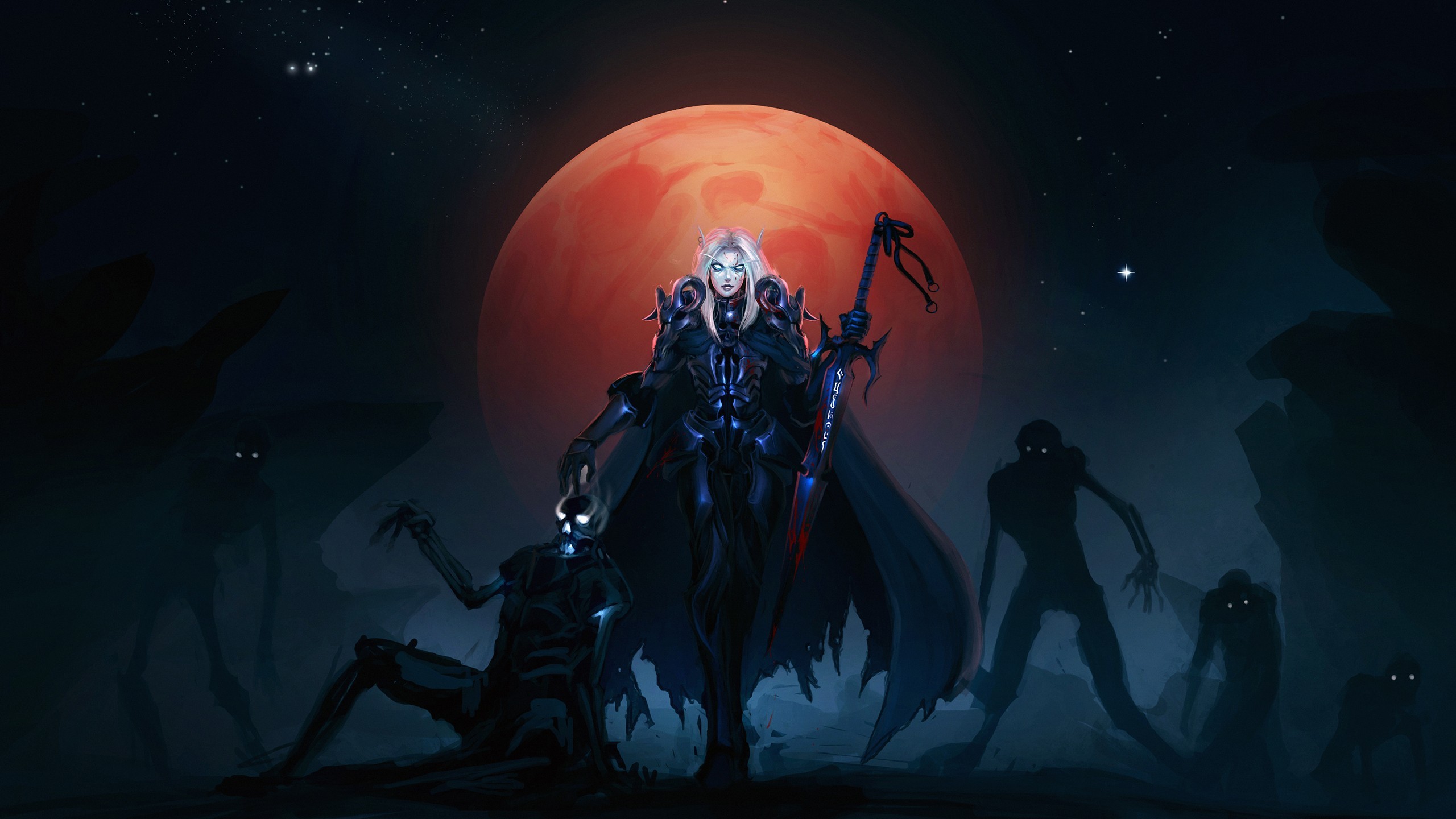 General 2560x1440 World of Warcraft fantasy girl video games PC gaming video game art video game girls fantasy art blood elves Death Knight