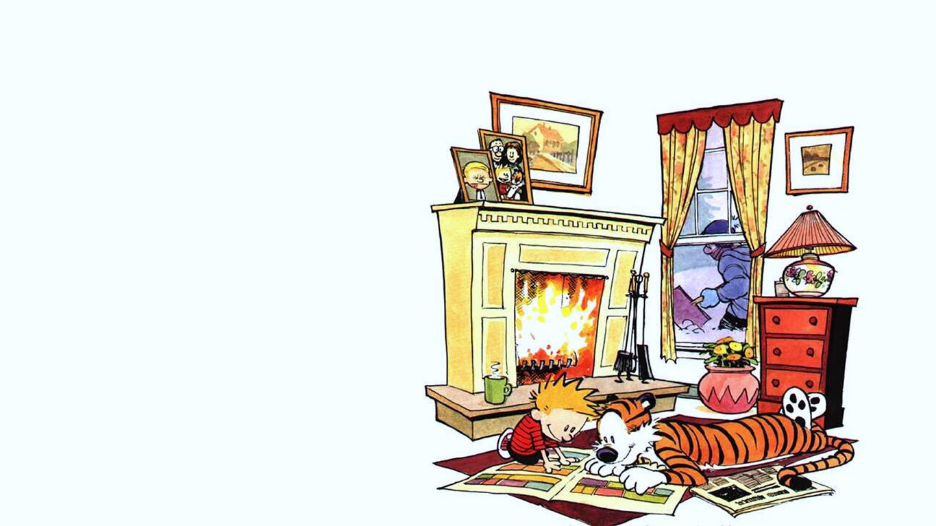 General 1366x768 comics Calvin and Hobbes white background cartoon digital art simple background