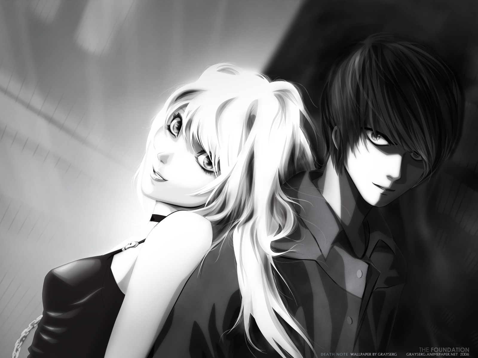 Anime 1600x1200 Death Note anime anime girls Amane Misa Yagami Light monochrome anime boys looking at viewer 2006 (Year)