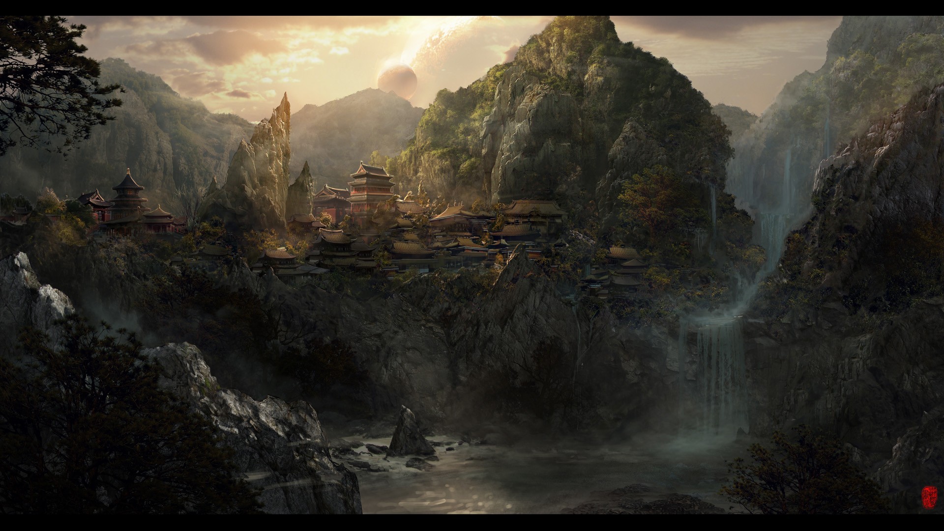 General 1920x1080 fantasy art artwork Asia landscape mountains