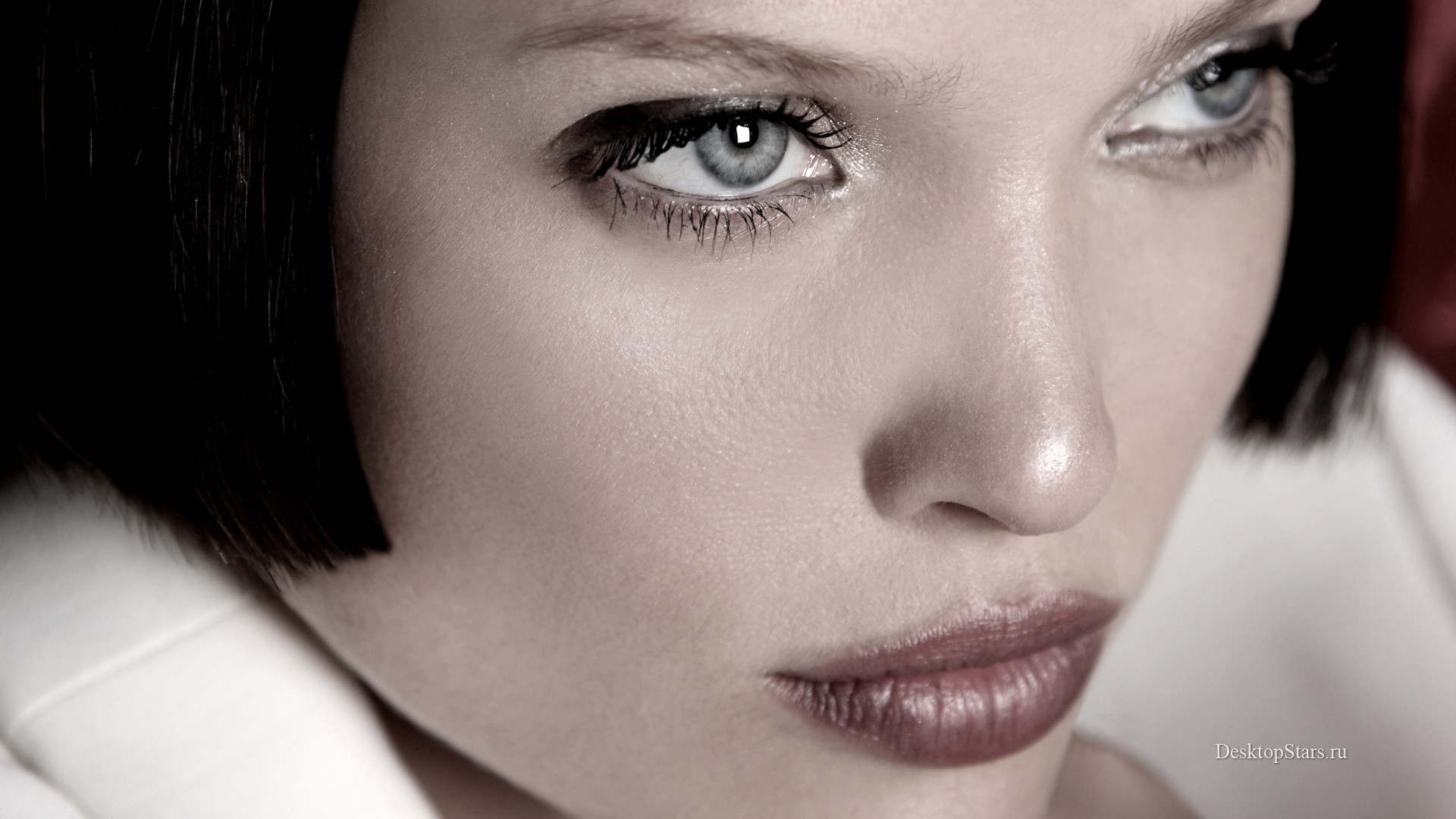 People 1920x1080 gray eyes dark hair actress France face closeup women makeup lipstick