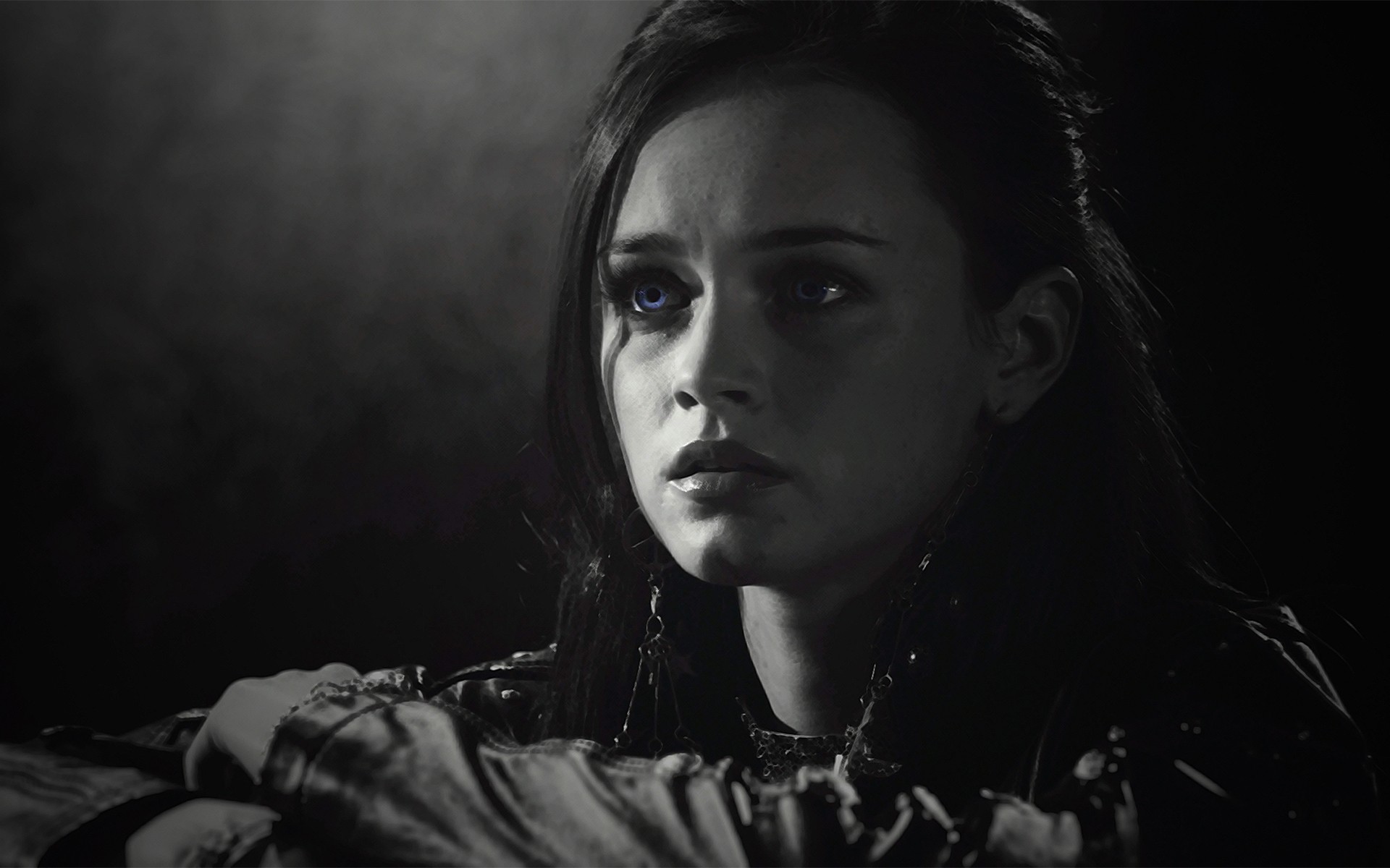 People 1920x1200 Alexis Bledel Sin City monochrome blue eyes movies women selective coloring actress film stills