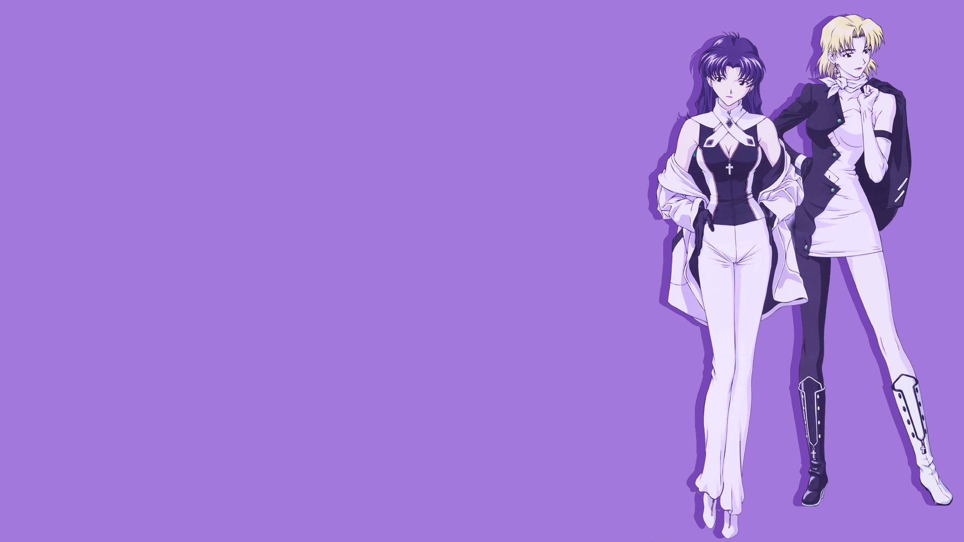 Anime 1920x1080 Neon Genesis Evangelion anime anime girls two women purple background simple background