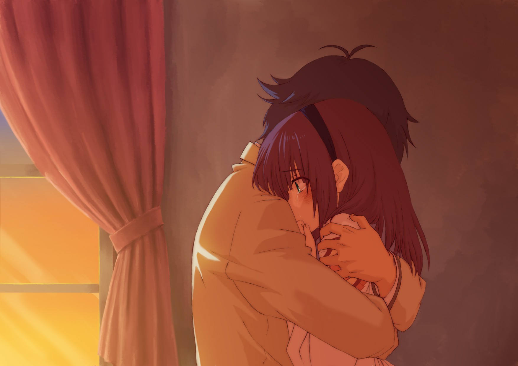 Anime 1754x1240 anime anime girls tears sad crying hugging women