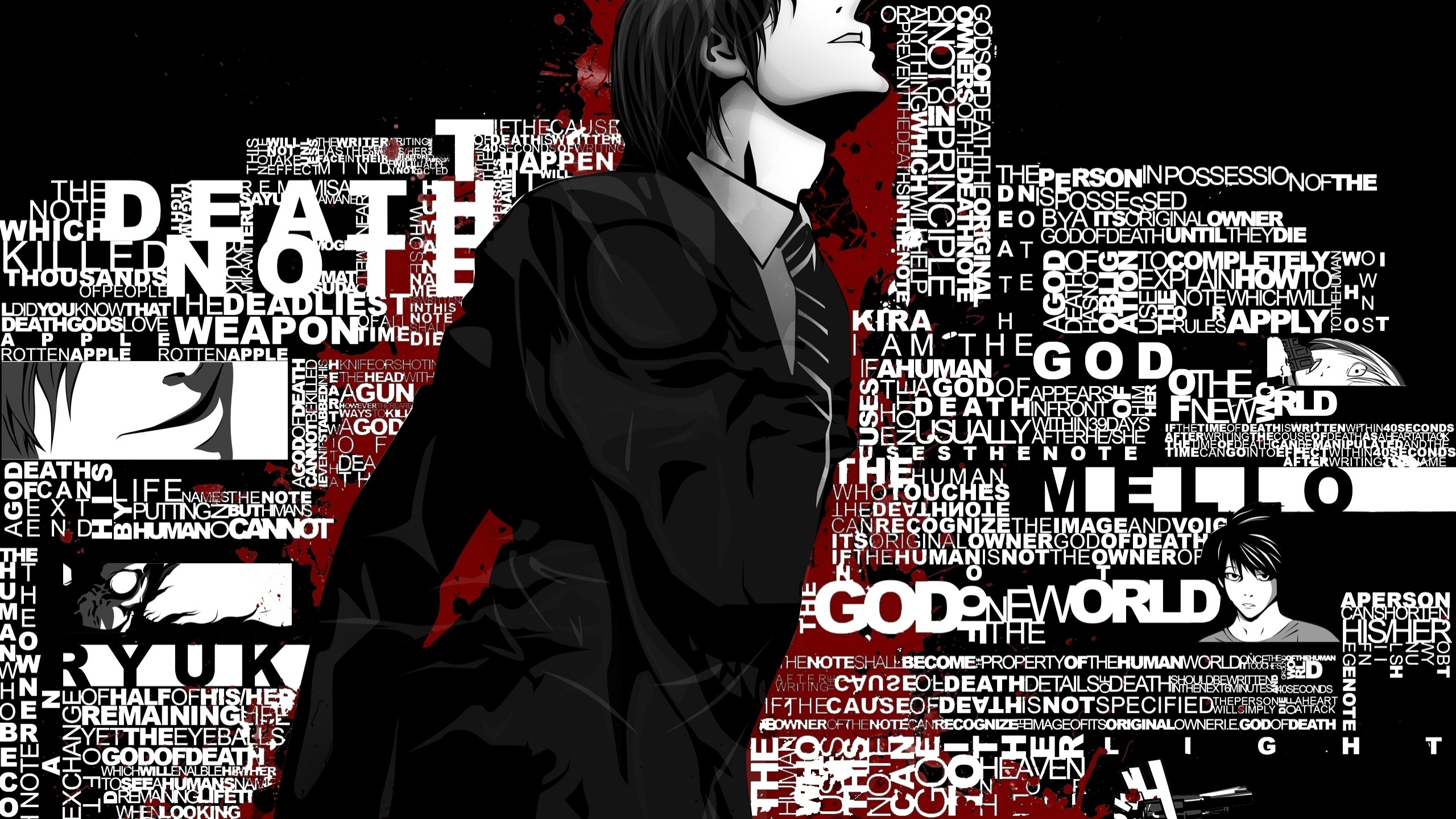 Anime 2560x1440 Death Note Yagami Light anime anime boys typography black background tie