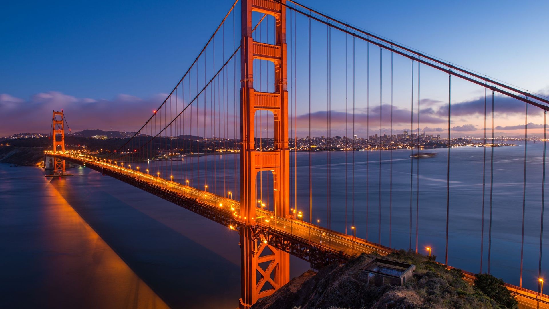 General 1920x1080 Golden Gate Bridge bridge suspension bridge city lights dusk San Francisco USA