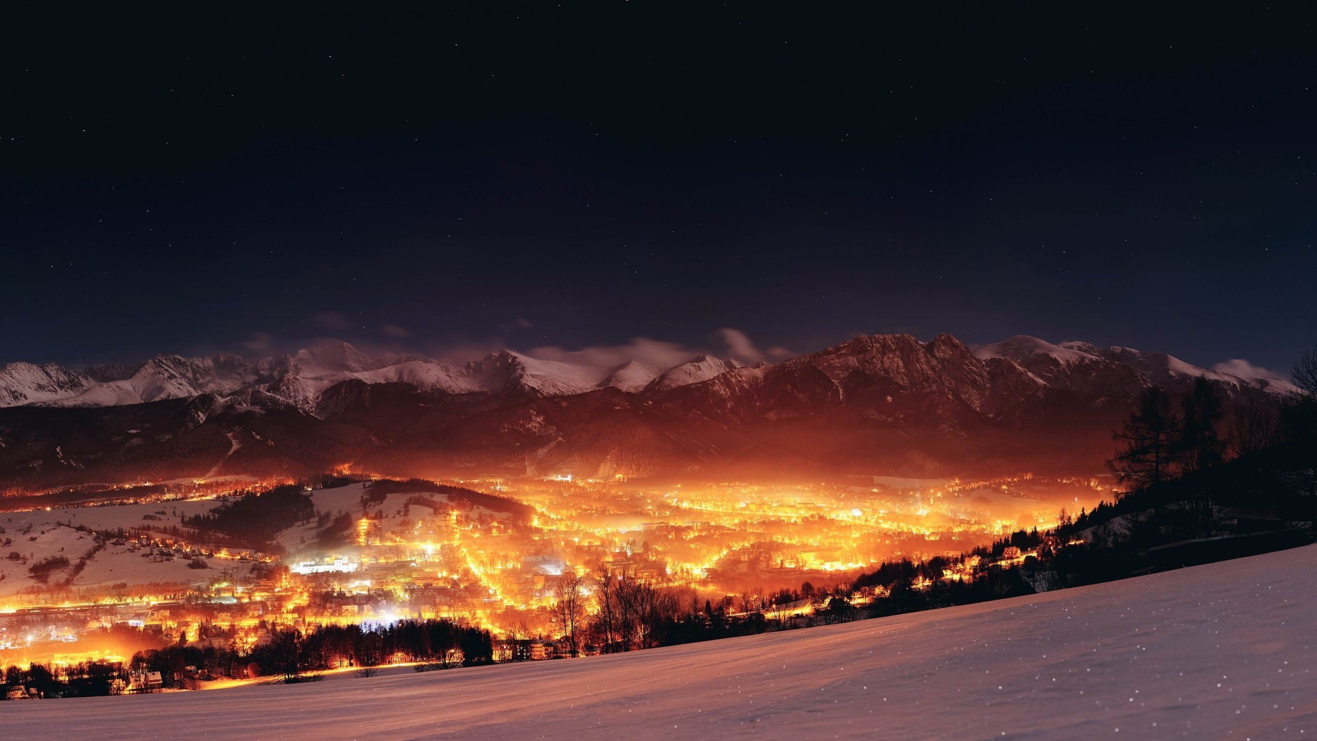 General 1920x1080 Zakopane city night cityscape Poland Polish ski resort lights sky nature
