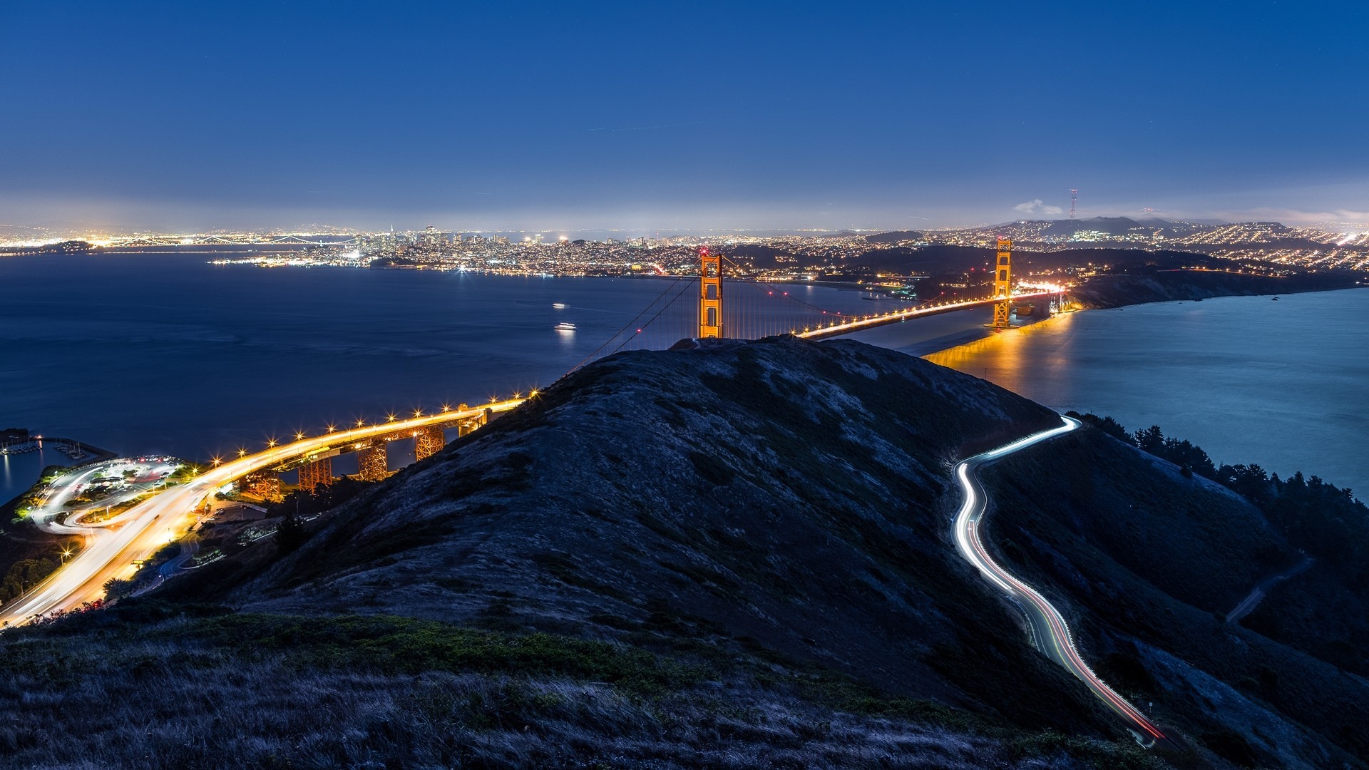 General 1920x1080 city Golden Gate Bridge landscape USA long exposure San Francisco light trails suspension bridge