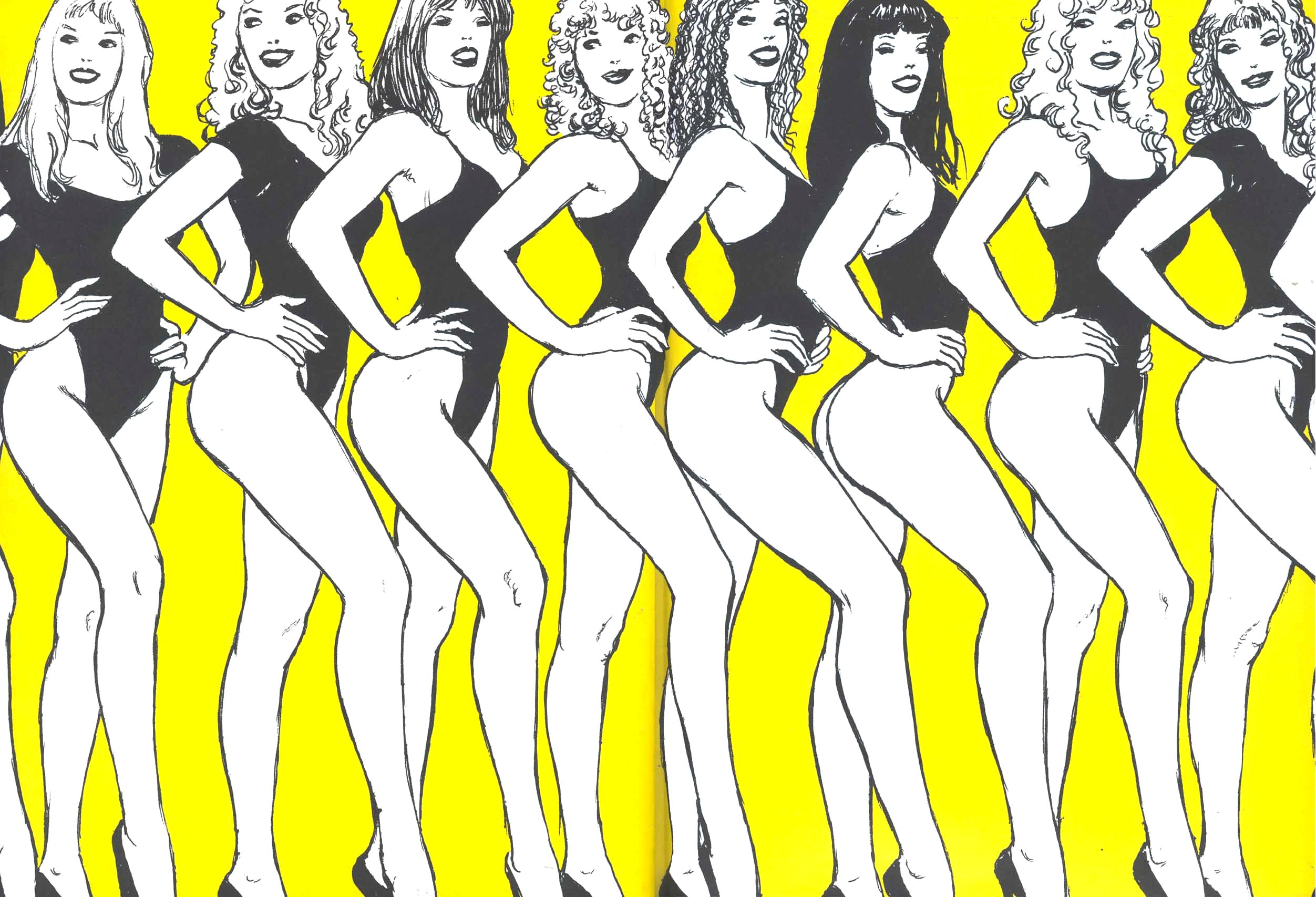 General 2504x1707 comics Milo Manara women artwork yellow legs yellow background simple background ass