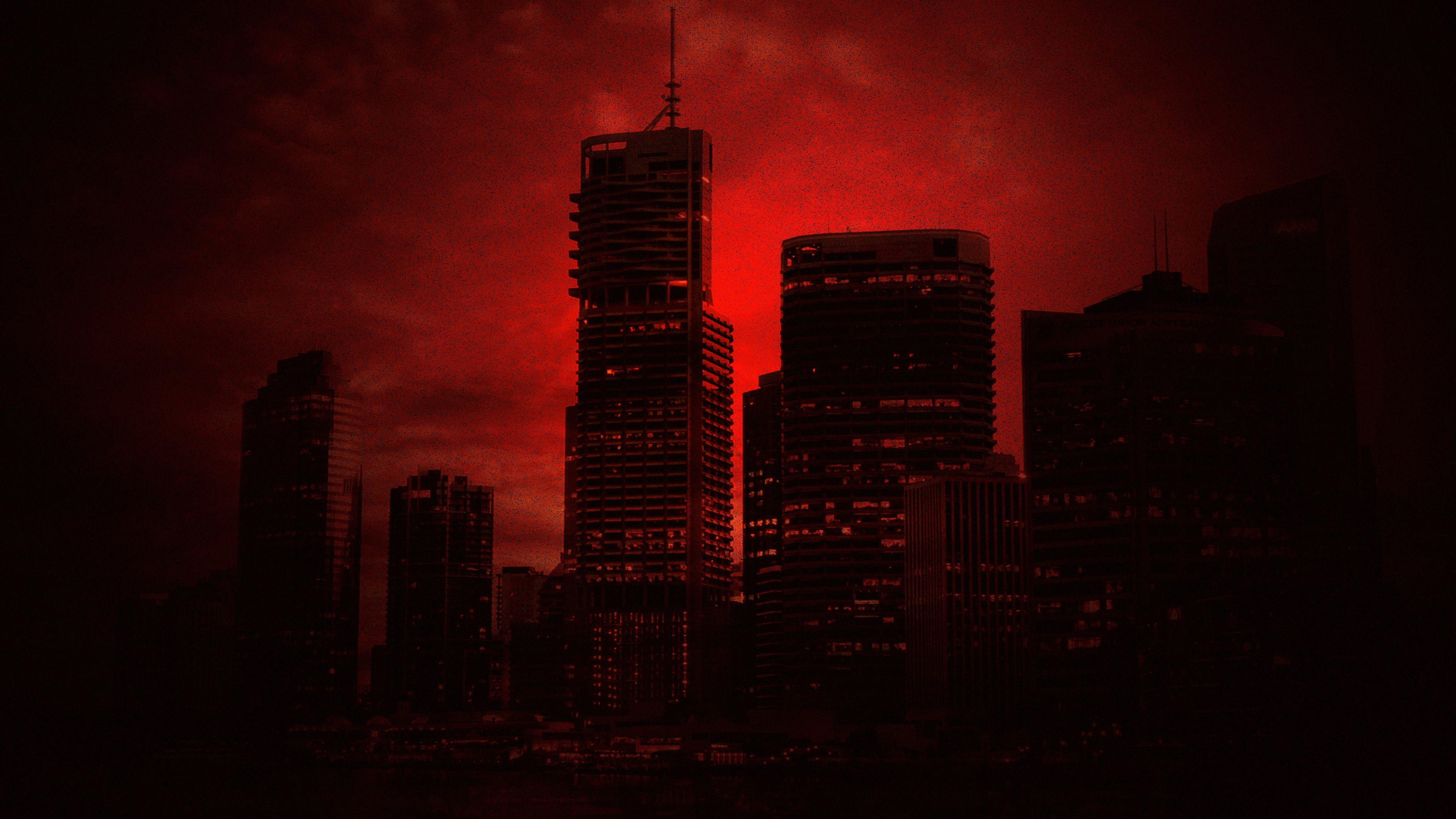 General 3840x2160 city red cityscape dark red background