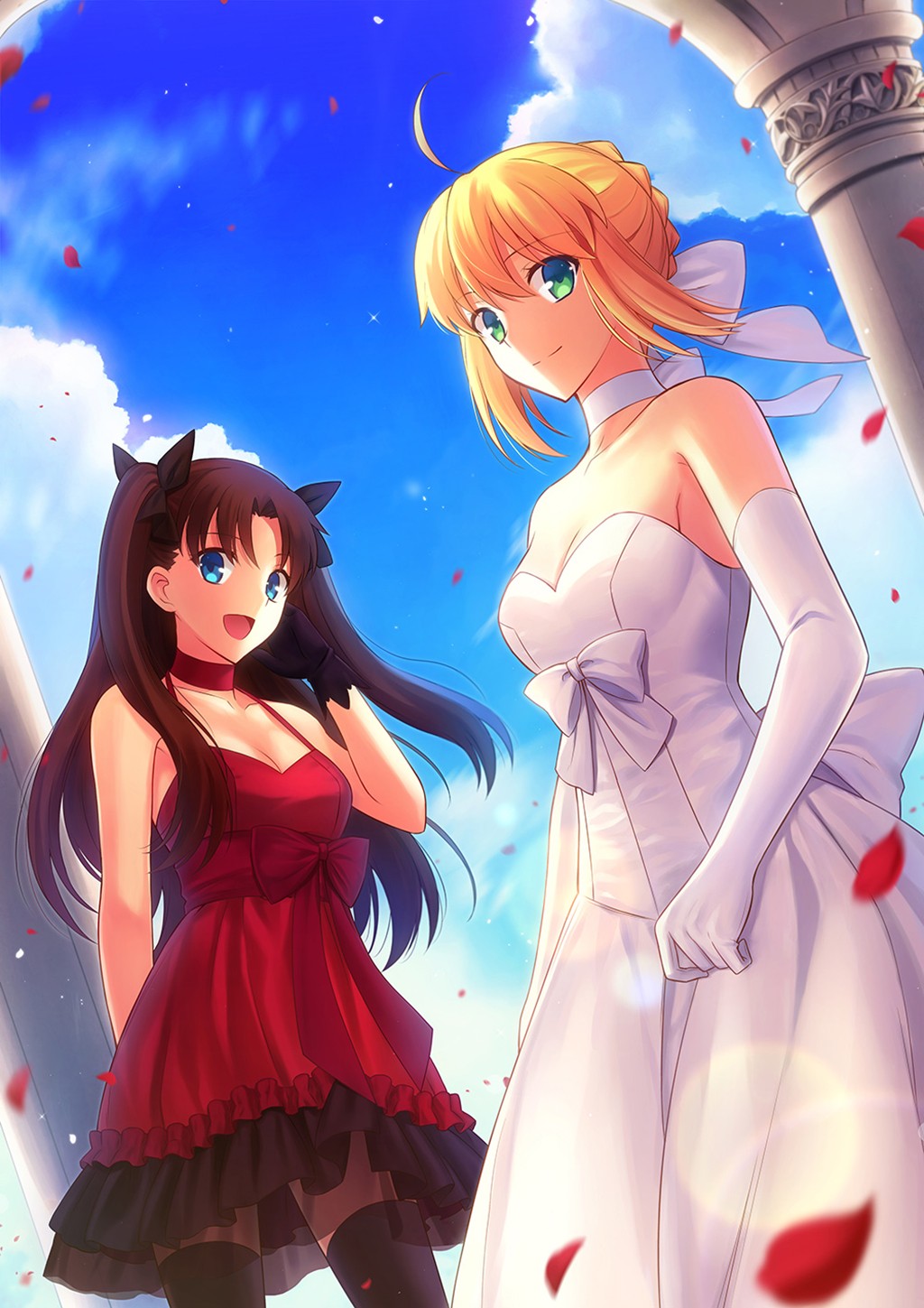 Anime 1024x1449 Fate series Tohsaka Rin anime girls Fate/Stay Night: Unlimited Blade Works Fate/Stay Night anime two women fantasy art fantasy girl