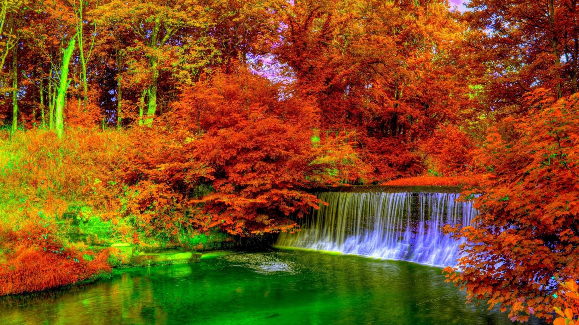 General 1920x1080 fall forest waterfall color correction nature