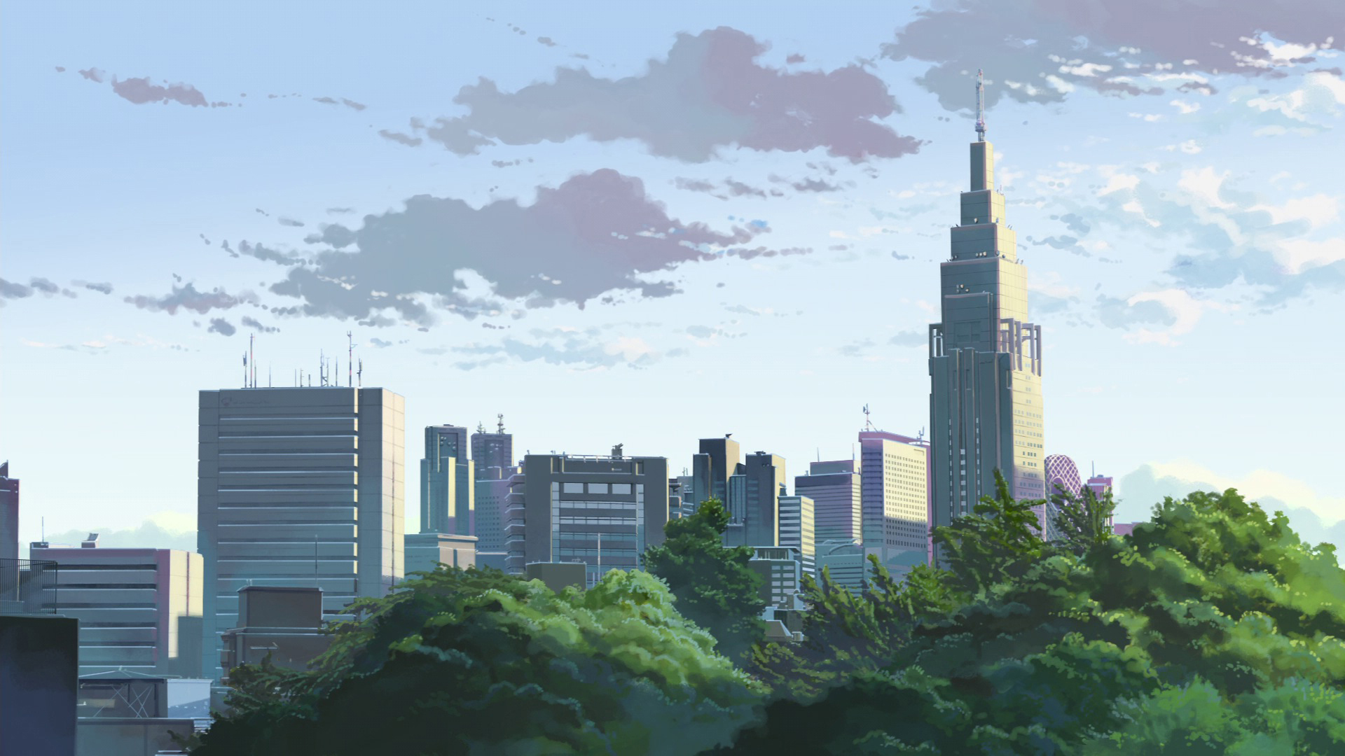Anime 1920x1080 The Garden of Words Makoto Shinkai  anime cityscape sky trees clouds