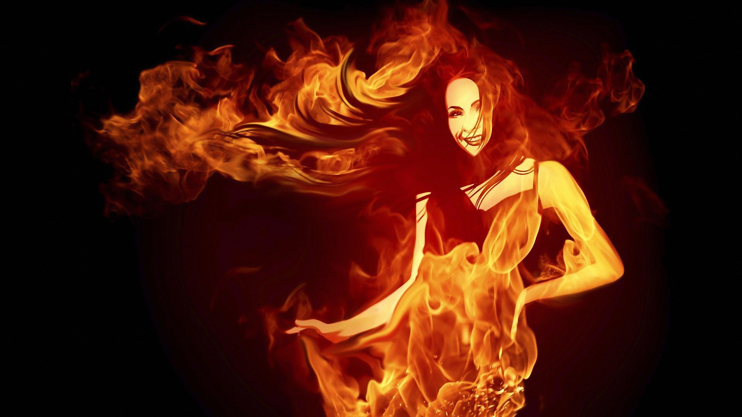 General 2600x1463 fantasy art women fire burning smiling digital art immolation Flame Painter