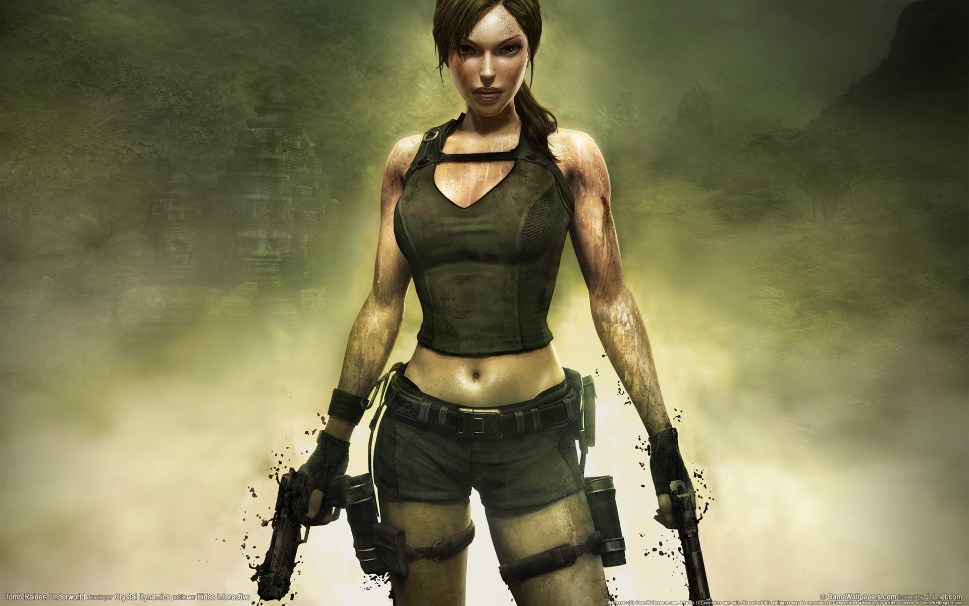 General 1920x1200 Tomb Raider Tomb Raider: Underworld video games girls with guns wounds blood standing brunette belly video game girls gun weapon looking at viewer dual wield Lara Croft (Tomb Raider) video game art video game characters