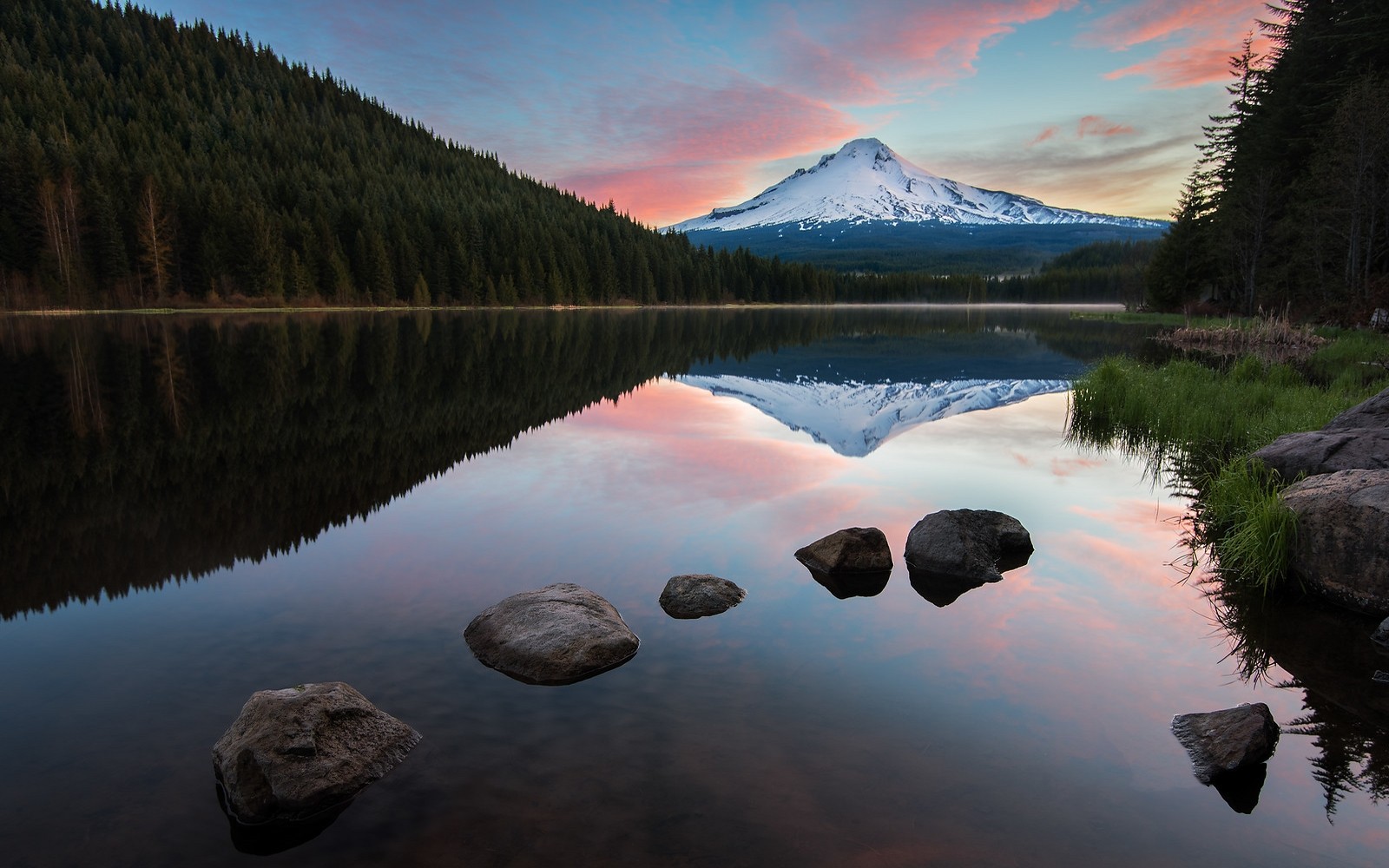 General 1600x1000 nature landscape mountains lake forest snowy peak calm water reflection Oregon clouds USA