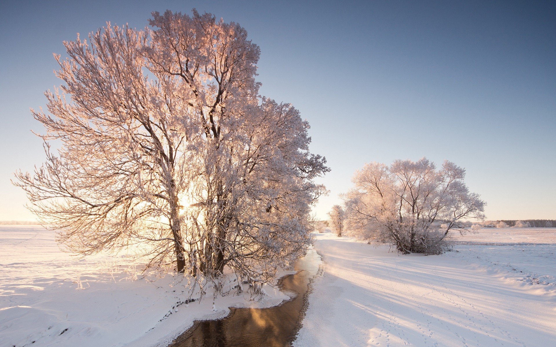 General 1920x1200 nature snow winter trees river sunlight clear sky cold outdoors ice sky landscape