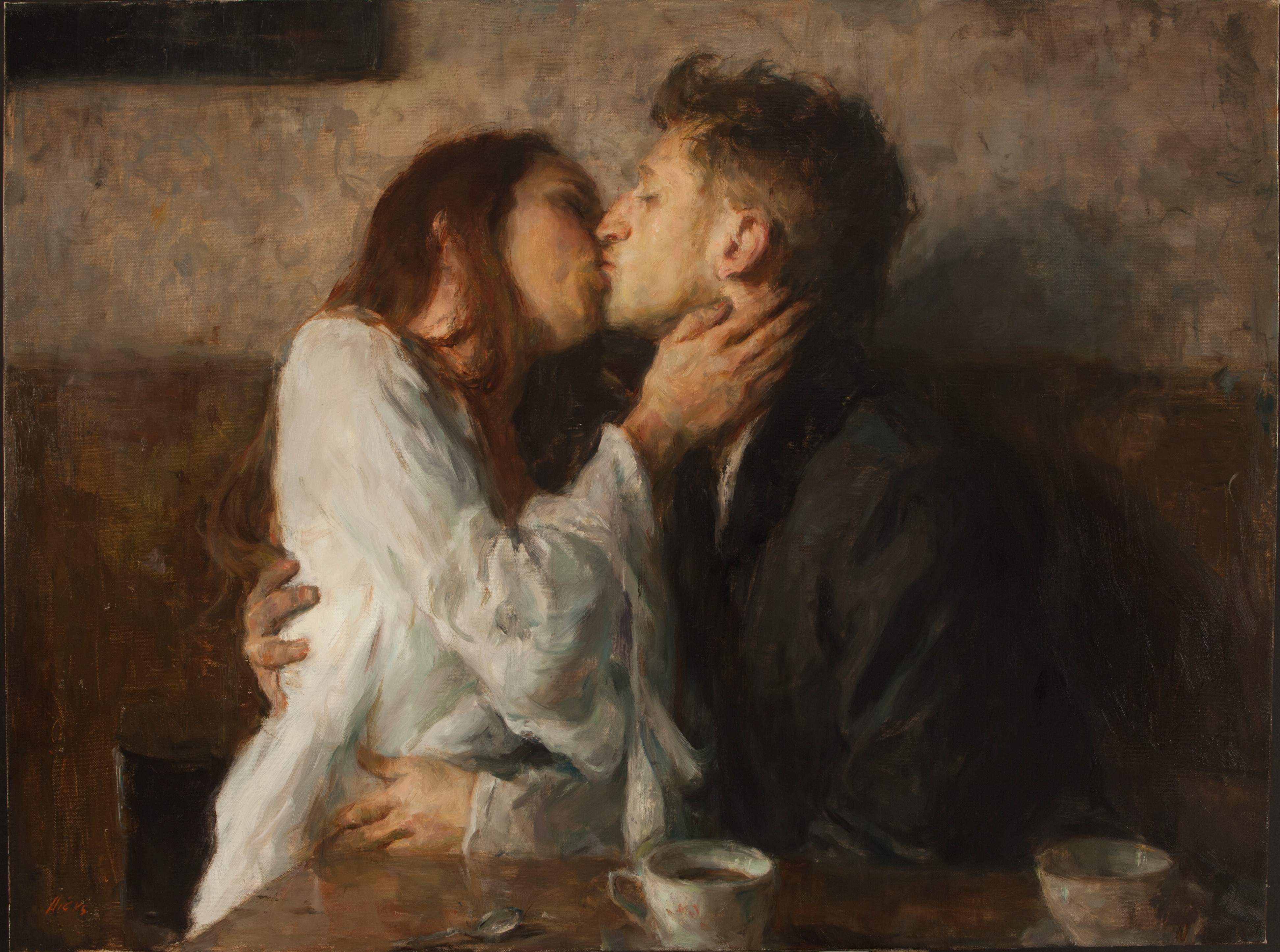 General 3888x2892 painting kissing classic art couple tea men women artwork love
