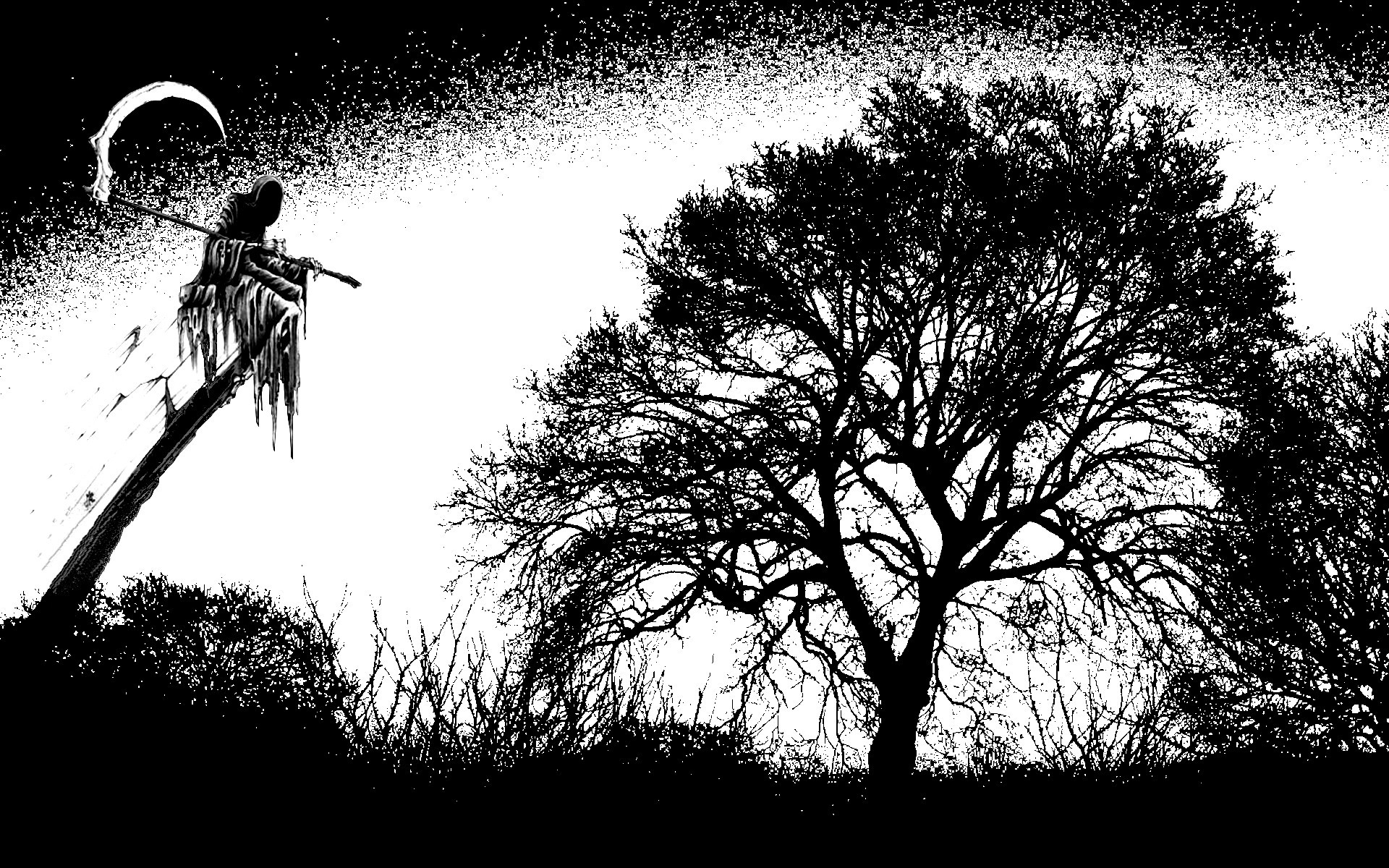 General 1920x1200 Grim Reaper monochrome trees landscape artwork