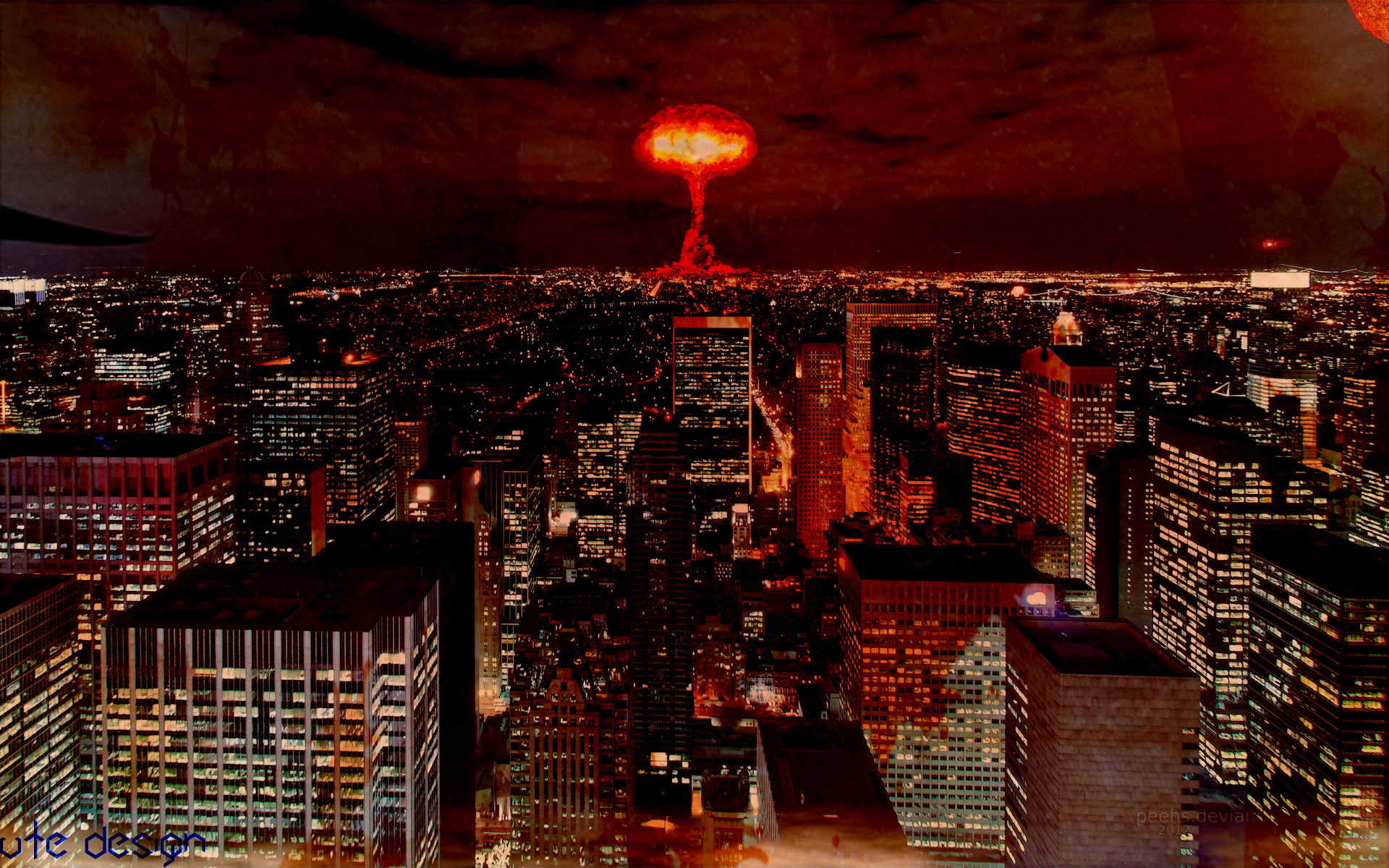 General 1920x1200 apocalyptic cityscape atomic bomb digital art dark sky red orange