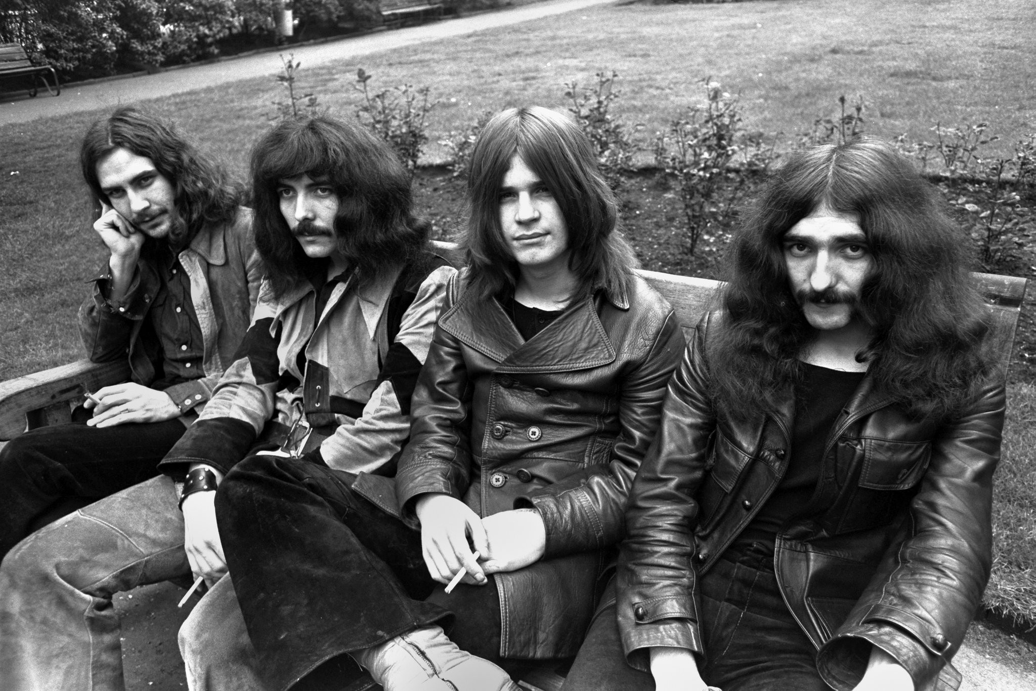 People 2048x1365 men musician Black Sabbath Ozzy Osbourne Bill Ward legends rockstar monochrome long hair vintage Geezer Butler